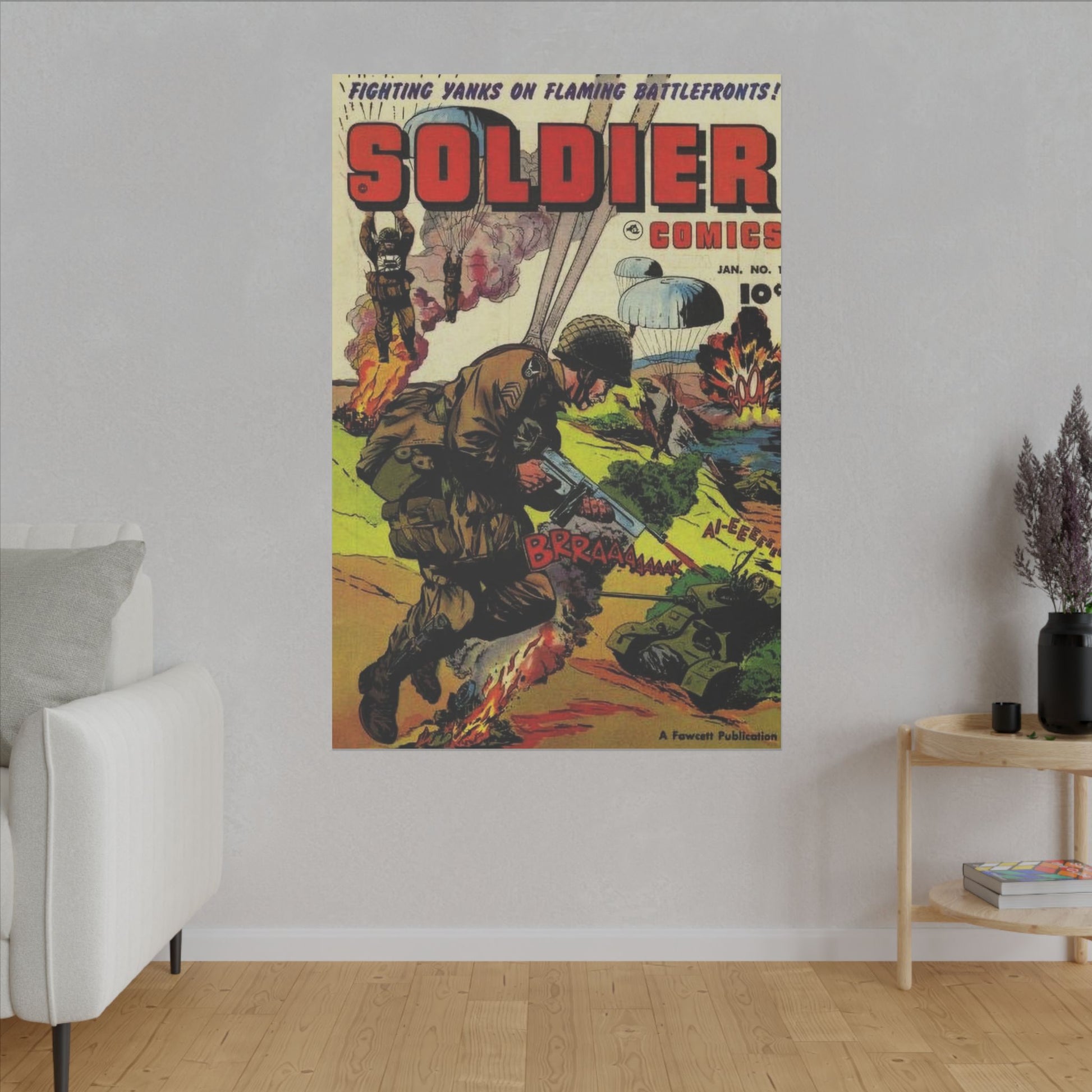 Vintage Soldier Comic Art Matte Canvas Print, Stretched, 0.75" (Various Sizes) - Old School Male 