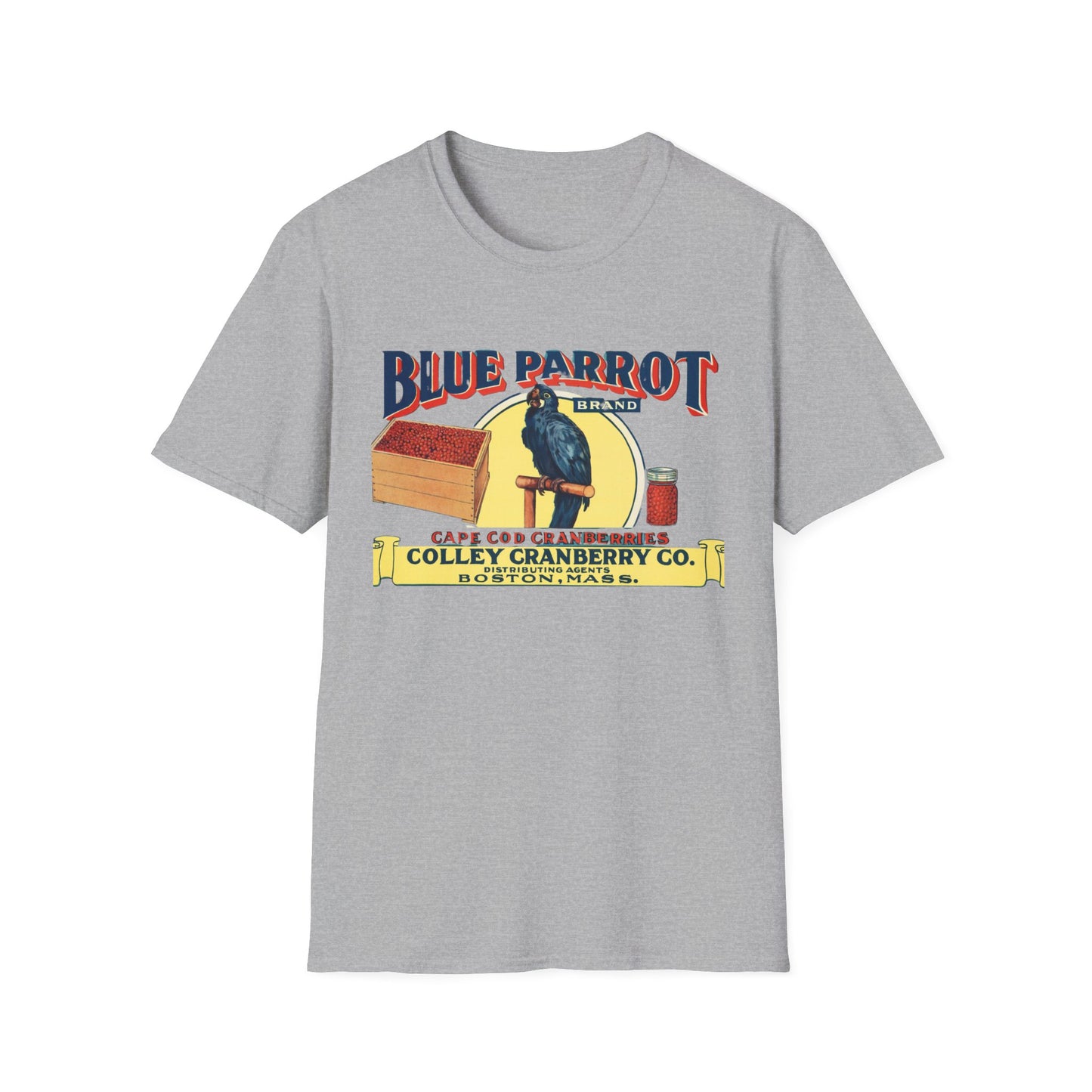 Retro Blue Parrot Cranberry Co Unisex T-Shirt - Soft 100% Cotton, Classic Fit, Fun Vibrant Design