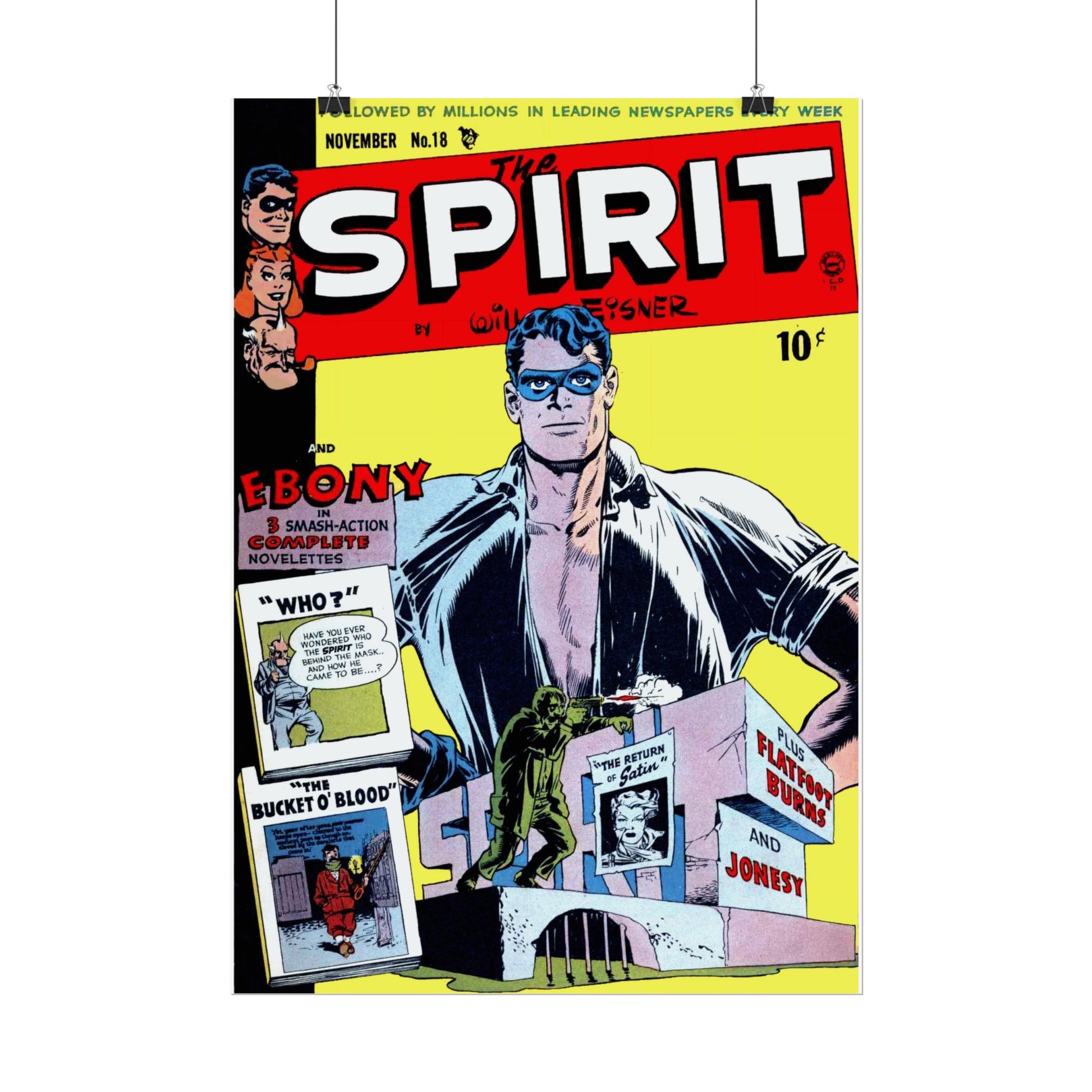 Retro November Number 18 The Spirit Comic Cover Poster - Old School Male 