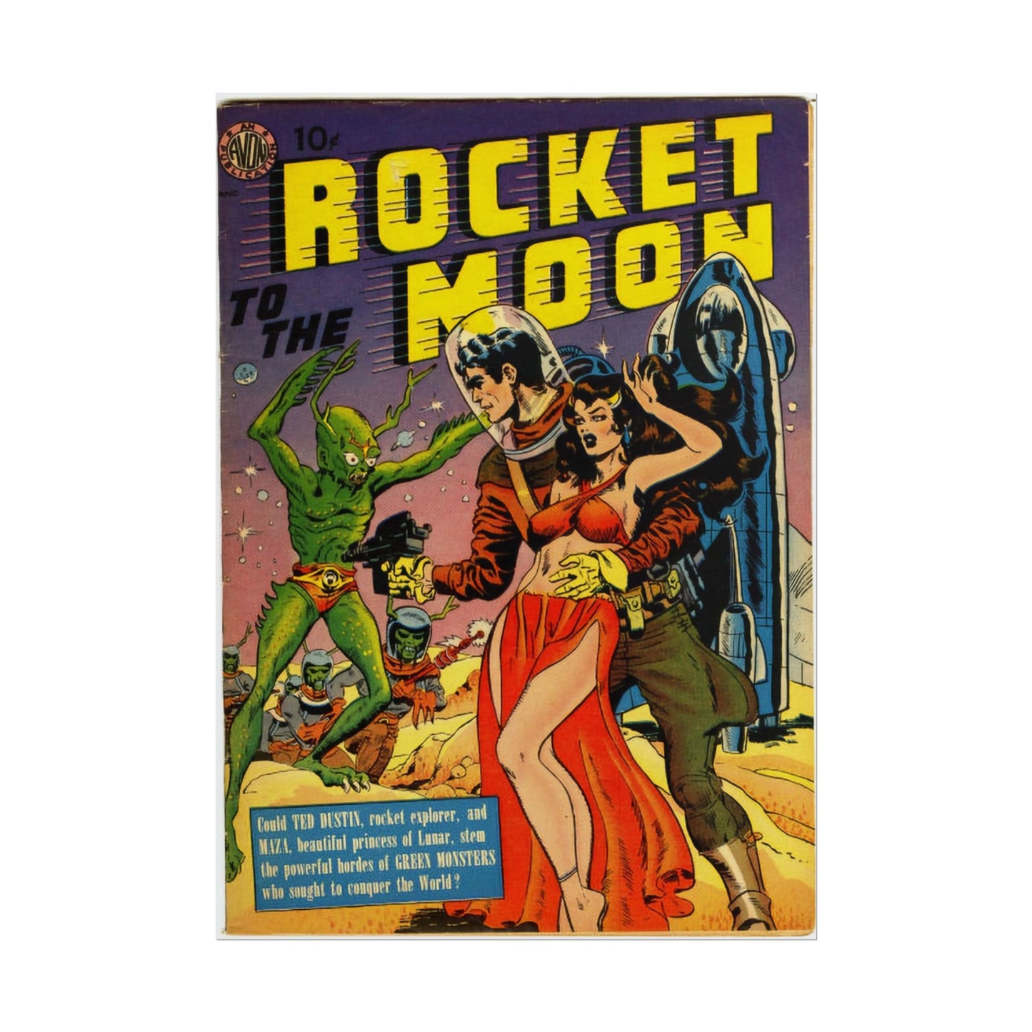 Retro Rocket Moon Comic Book Cover Poster - Old School Male 