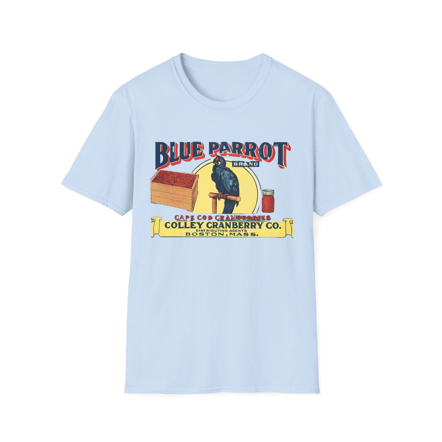 Retro Blue Parrot Cranberry Co Unisex T-Shirt - Soft 100% Cotton, Classic Fit, Fun Vibrant Design