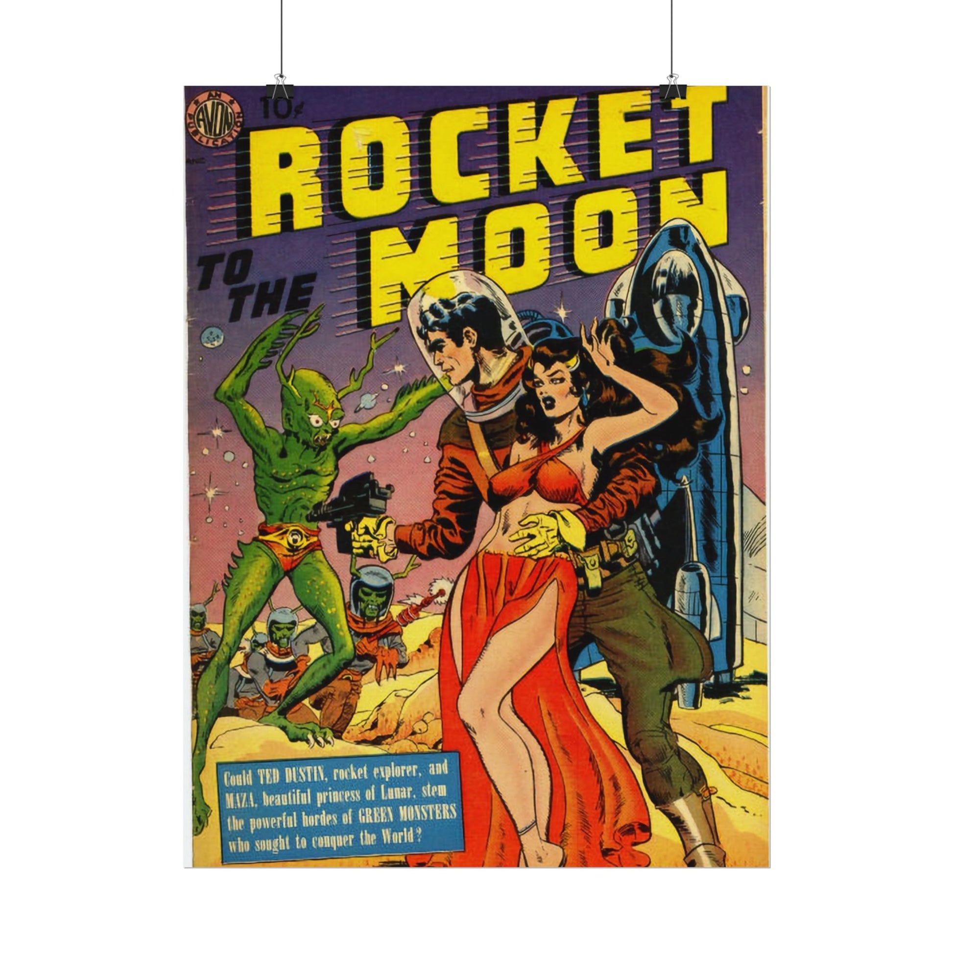 Retro Rocket Moon Comic Book Cover Poster - Old School Male 