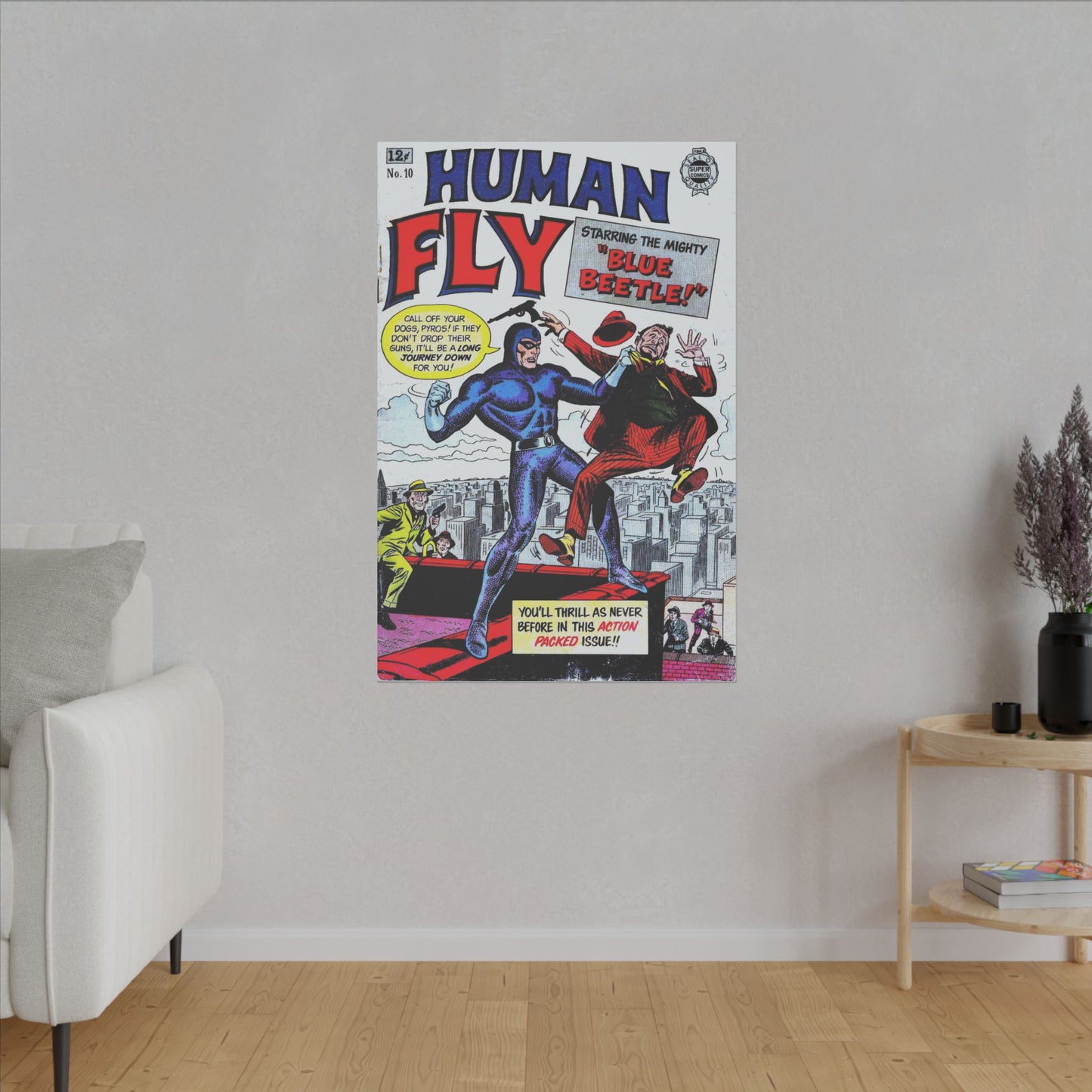 Vintage Human Fly Comic Art Canvas Print – Stretched Matte (Various Sizes)