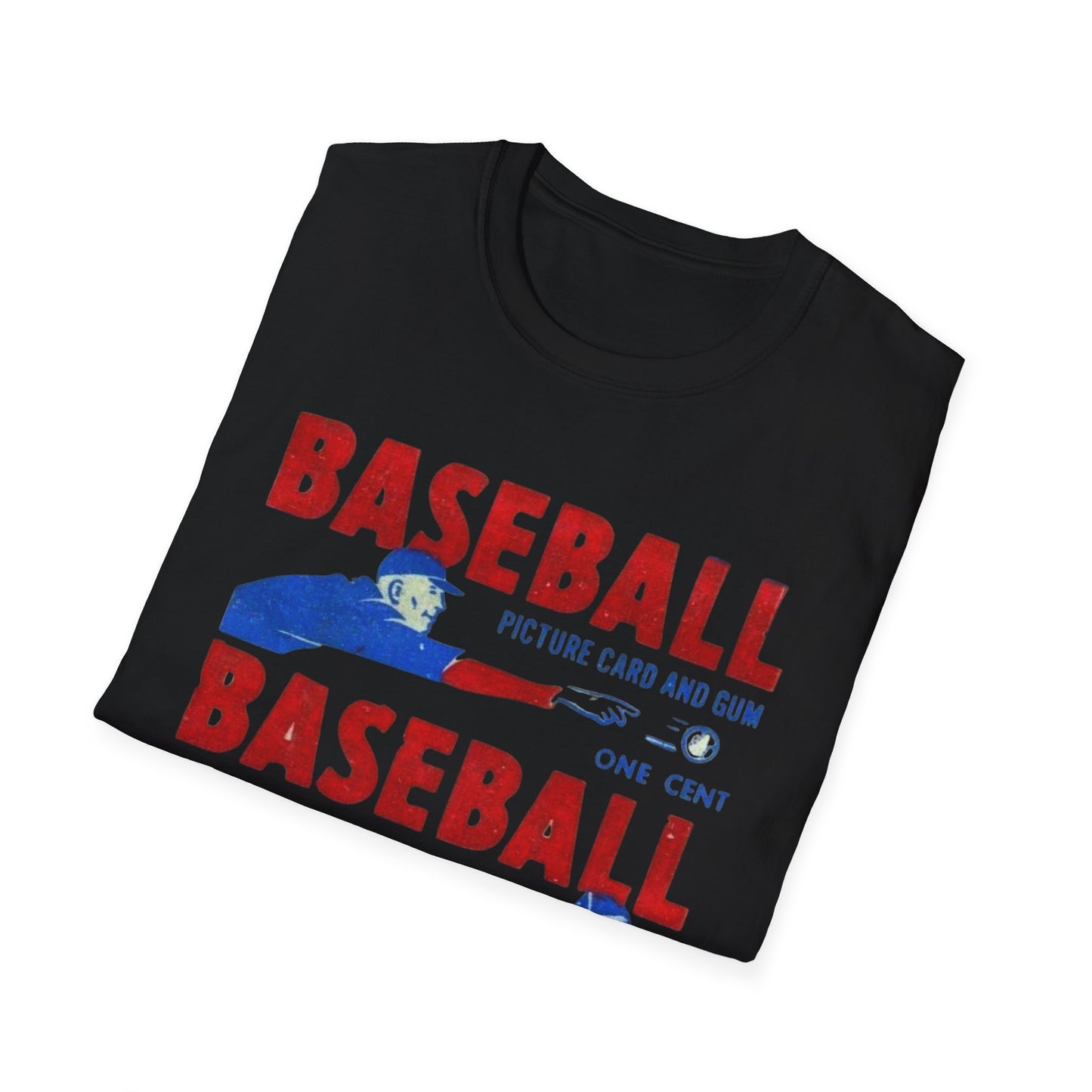 Vintage 1950 Baseball Card Wrapper Unisex T-Shirt in gray featuring a unique vintage design. Perfect for baseball fans looking for a stylish, nostalgic clothing option.