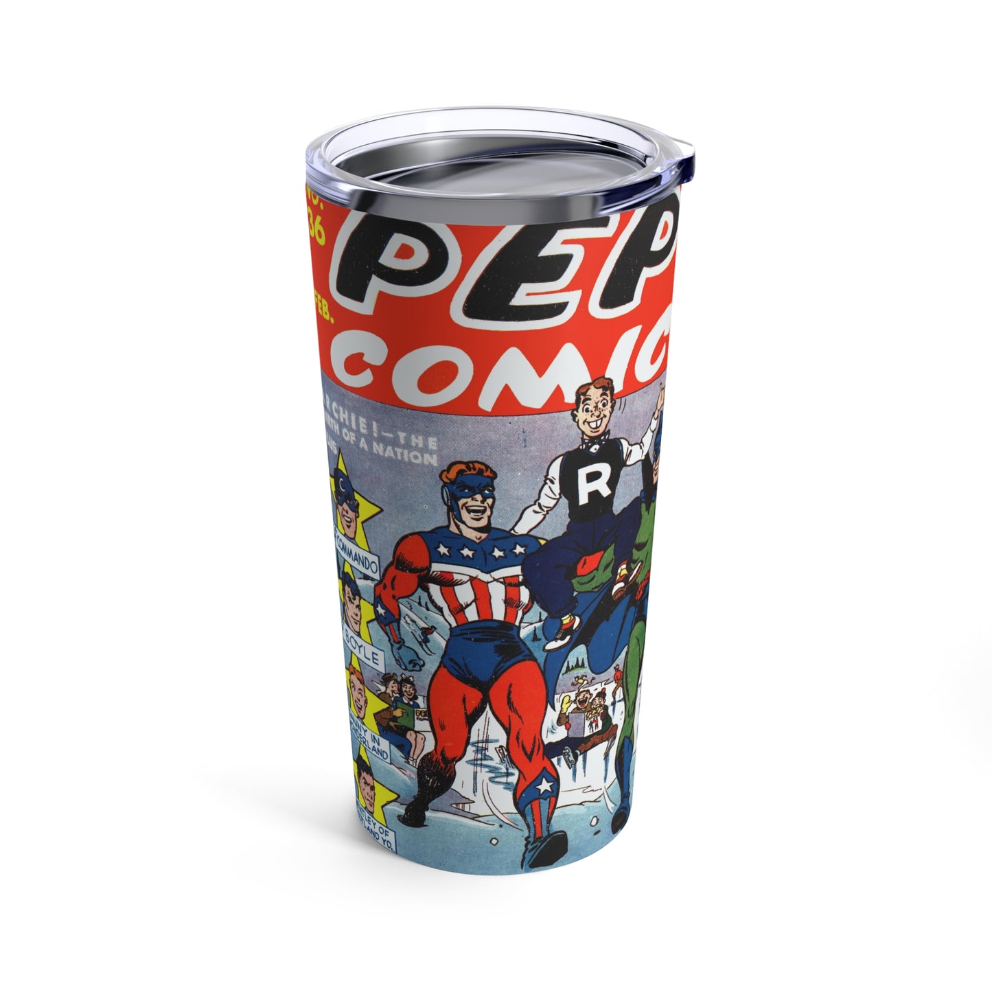 Vintage Comic Book Tumbler 20oz - Nostalgic Pep Comic Cover Design - Old School Male 