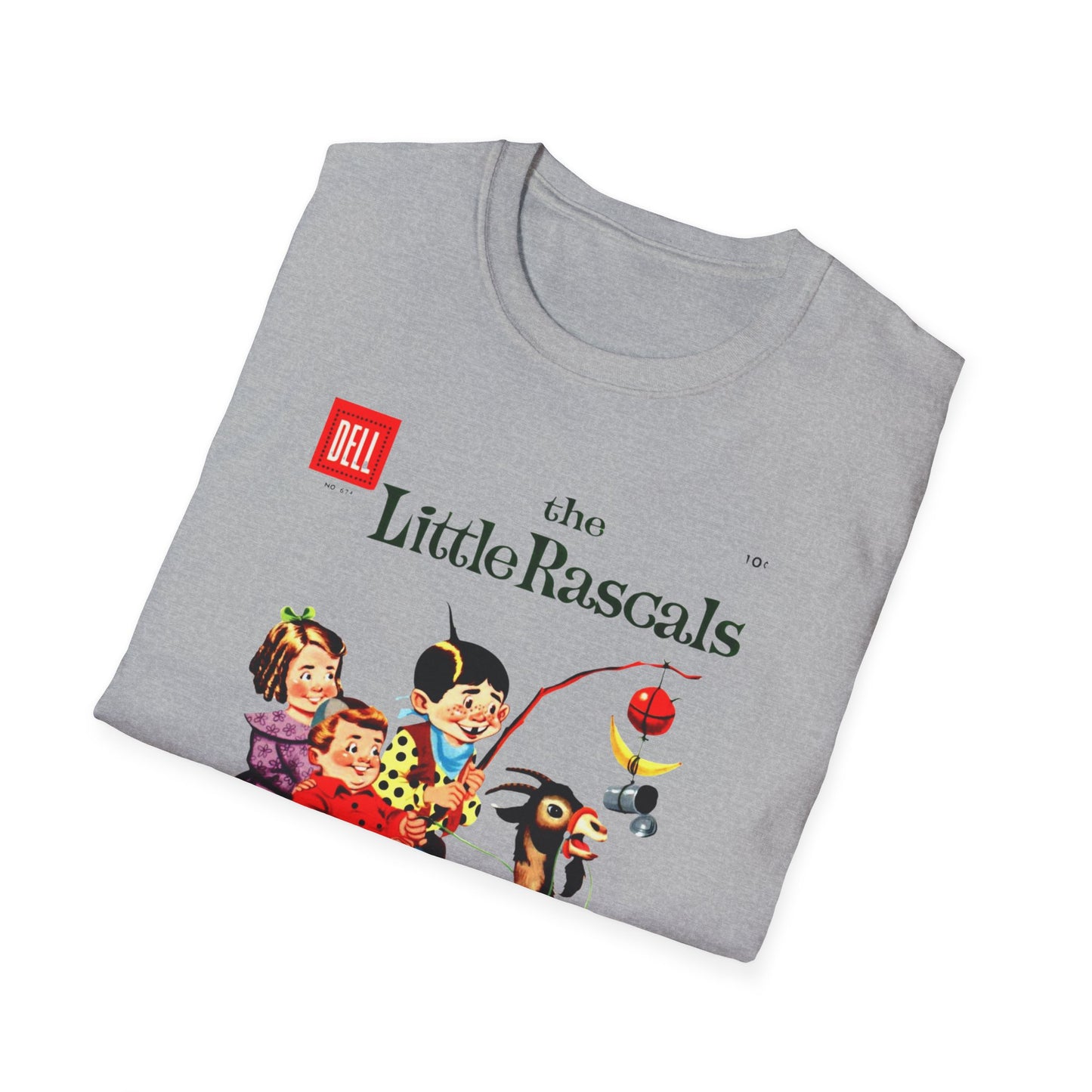 Back view of Vintage Little Rascals T-Shirt in muted army green, showcasing its comfortable fit and casual vibe. A go-to vintage comic t-shirt for relaxed days!