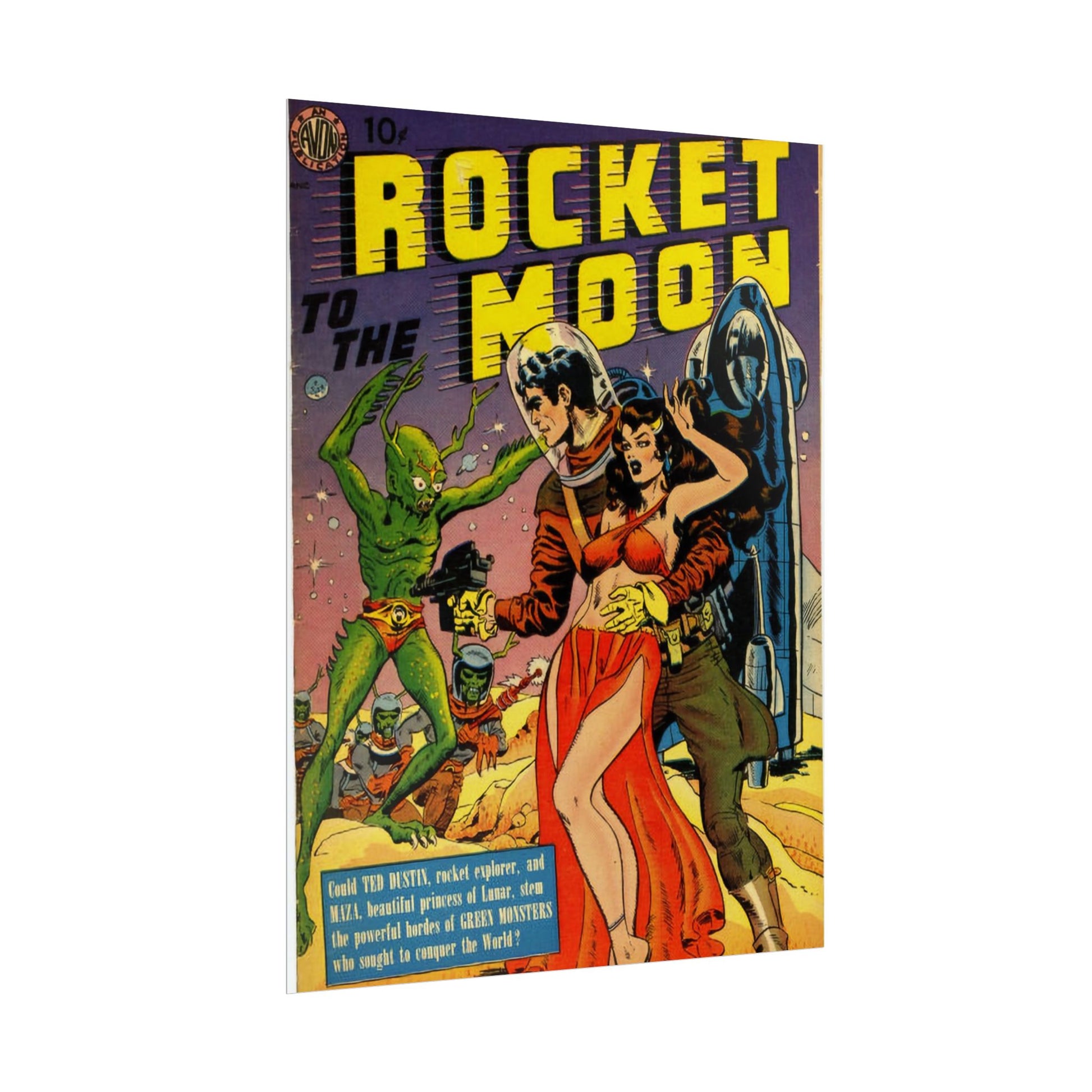 Retro Rocket Moon Comic Book Cover Poster - Old School Male 