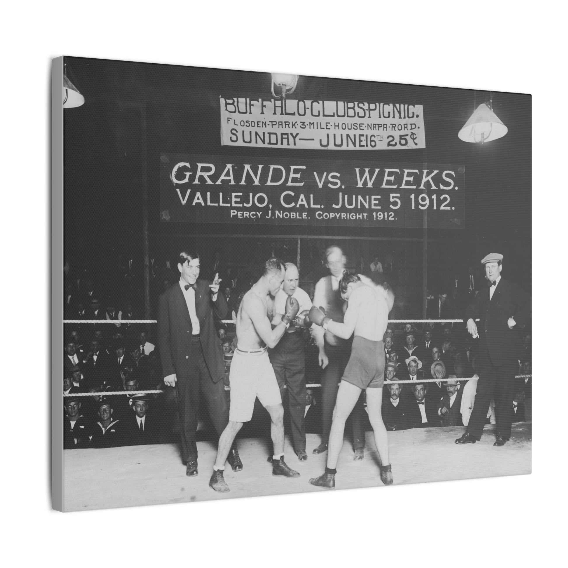 Vintage Grande Vs Weeks 1912 Boxing Match Canvas Print - Old School Male 