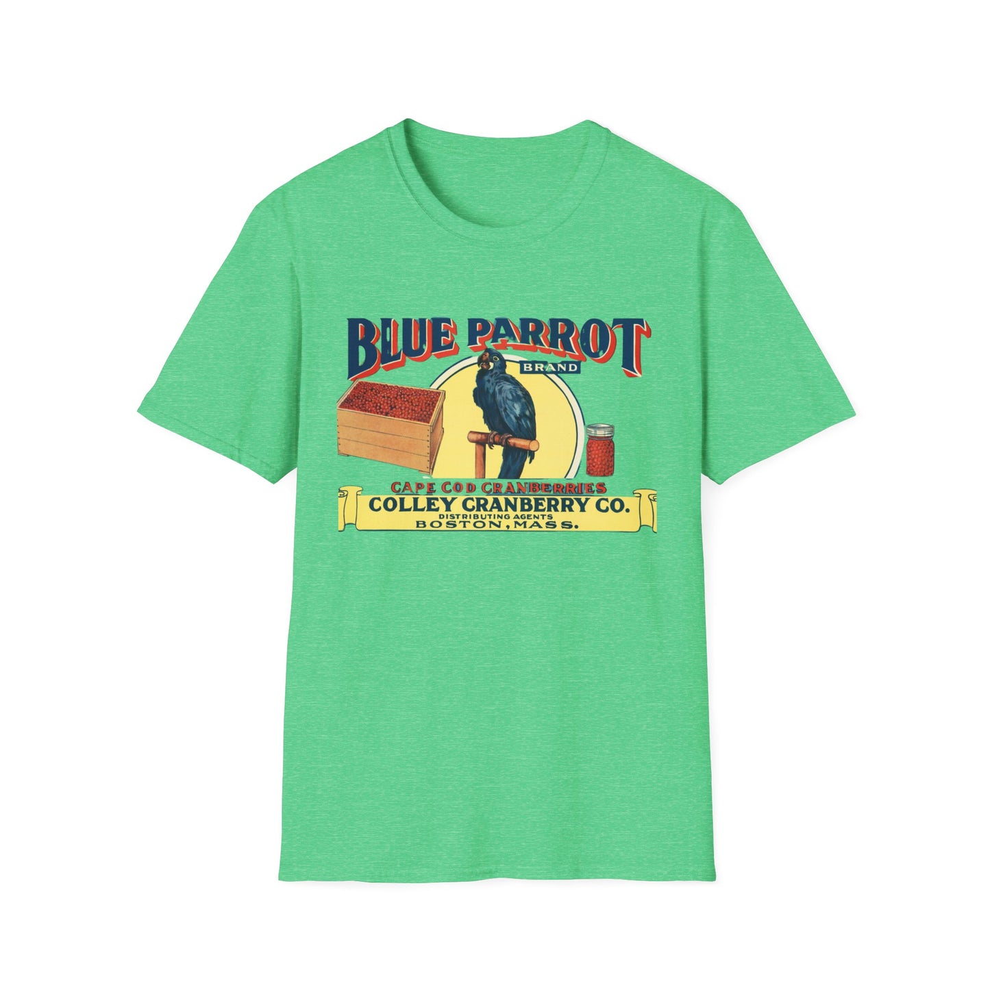 Retro Blue Parrot Cranberry Co Unisex T-Shirt - Soft 100% Cotton, Classic Fit, Fun Vibrant Design