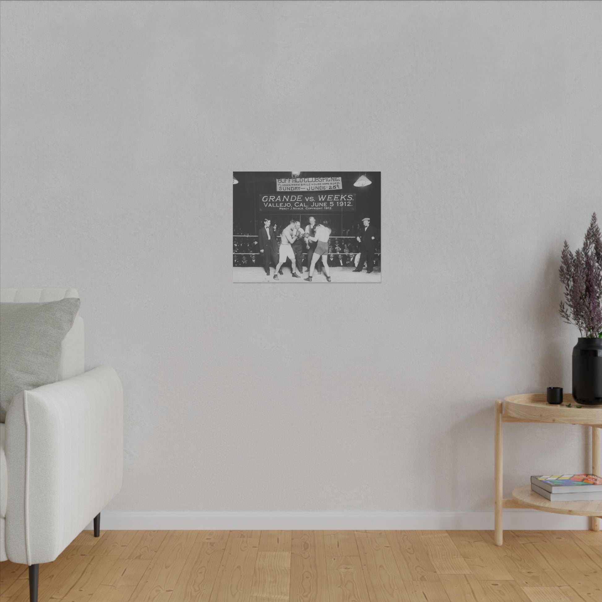 Vintage Grande Vs Weeks 1912 Boxing Match Canvas Print - Old School Male 