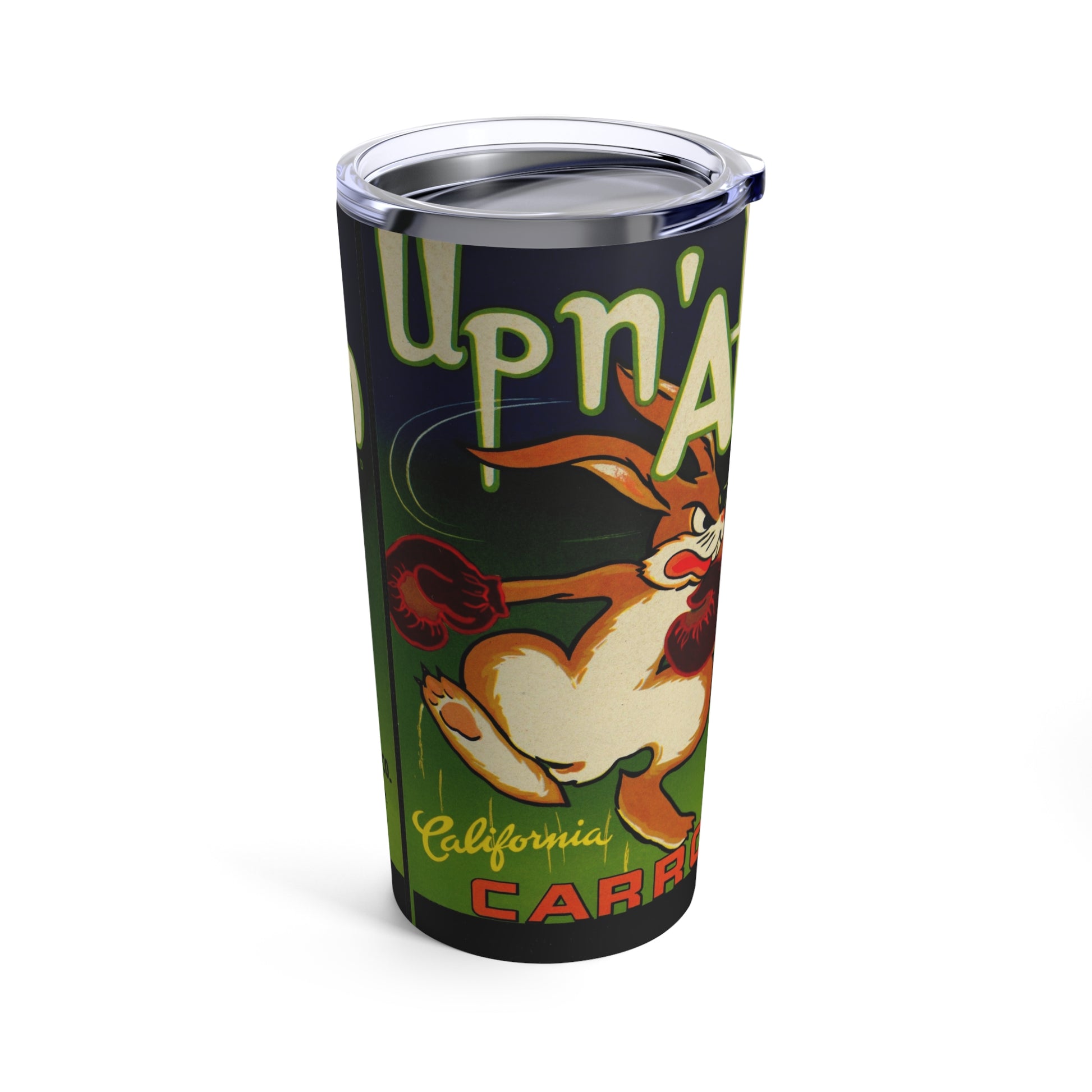 Vintage Boxing Rabbit Tumbler with Retro California Carrots Design - 20oz Insulated Steel Drinkware - Old School Male 