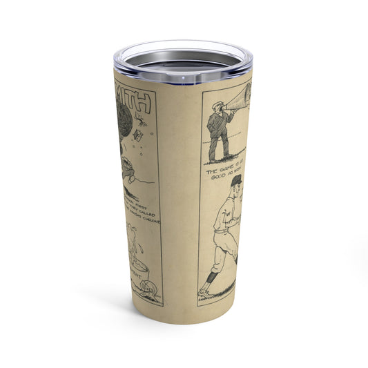 Retro Baseball Illustrated Tumbler - 20oz Double-Wall Insulated Drinkware - Old School Male 