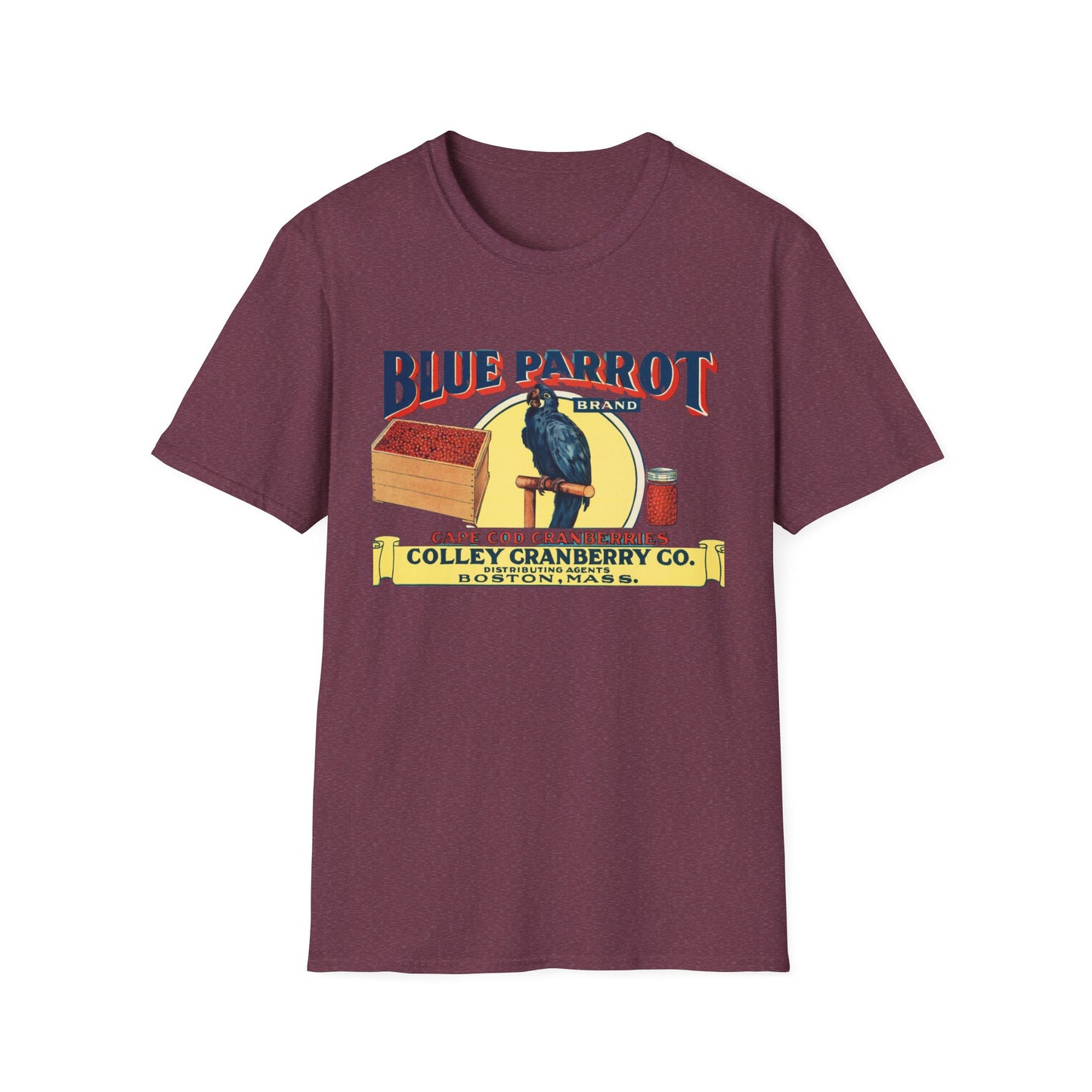 Retro Blue Parrot Cranberry Co Unisex T-Shirt - Soft 100% Cotton, Classic Fit, Fun Vibrant Design