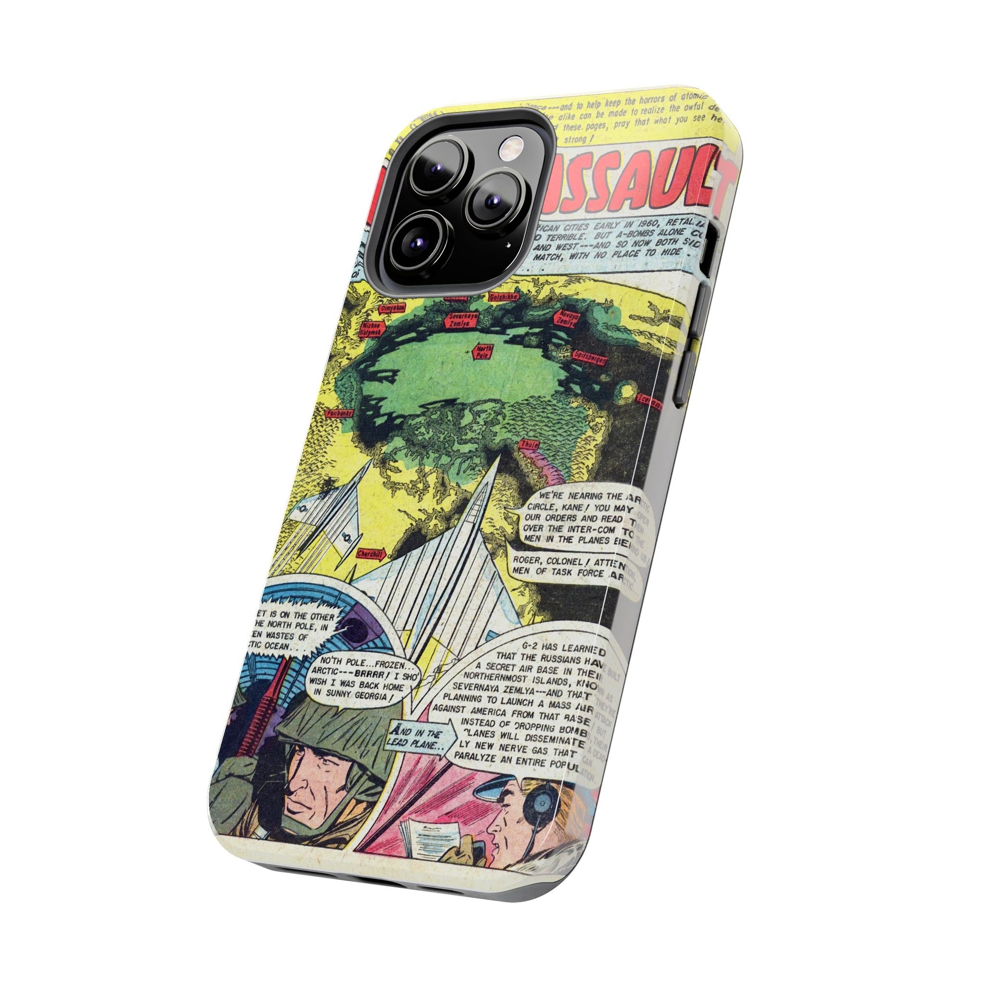 Vintage Atomic Warfare Comic Page Rugged Phone Cases - Old School Male 