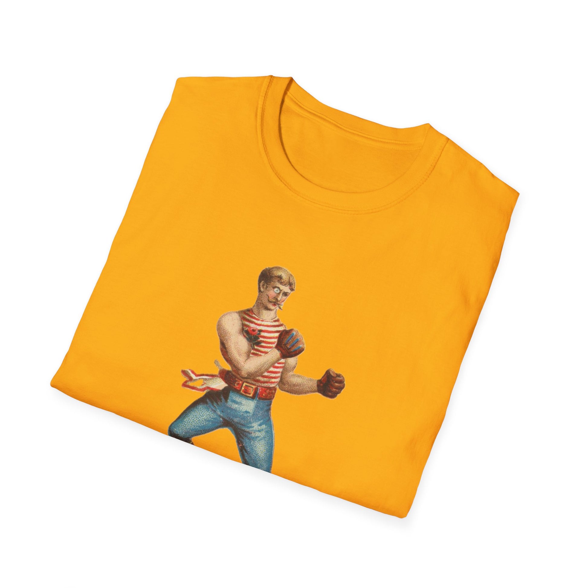 Vintage Boxer Pose Unisex Soft Cotton Tee - Old School Male 