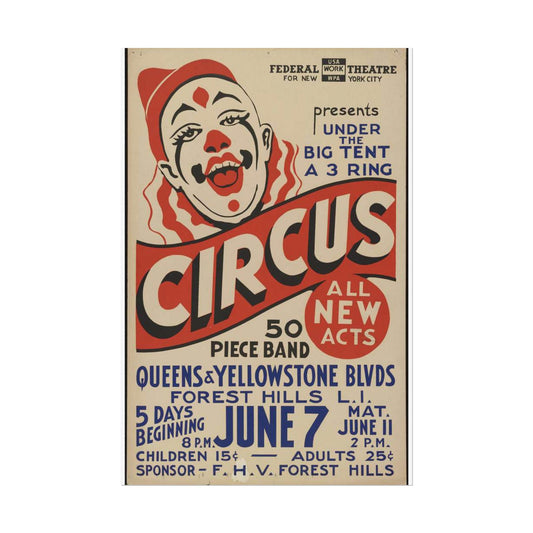 Retro Long Island Circus Ad with Clown Poster Print - Old School Male 