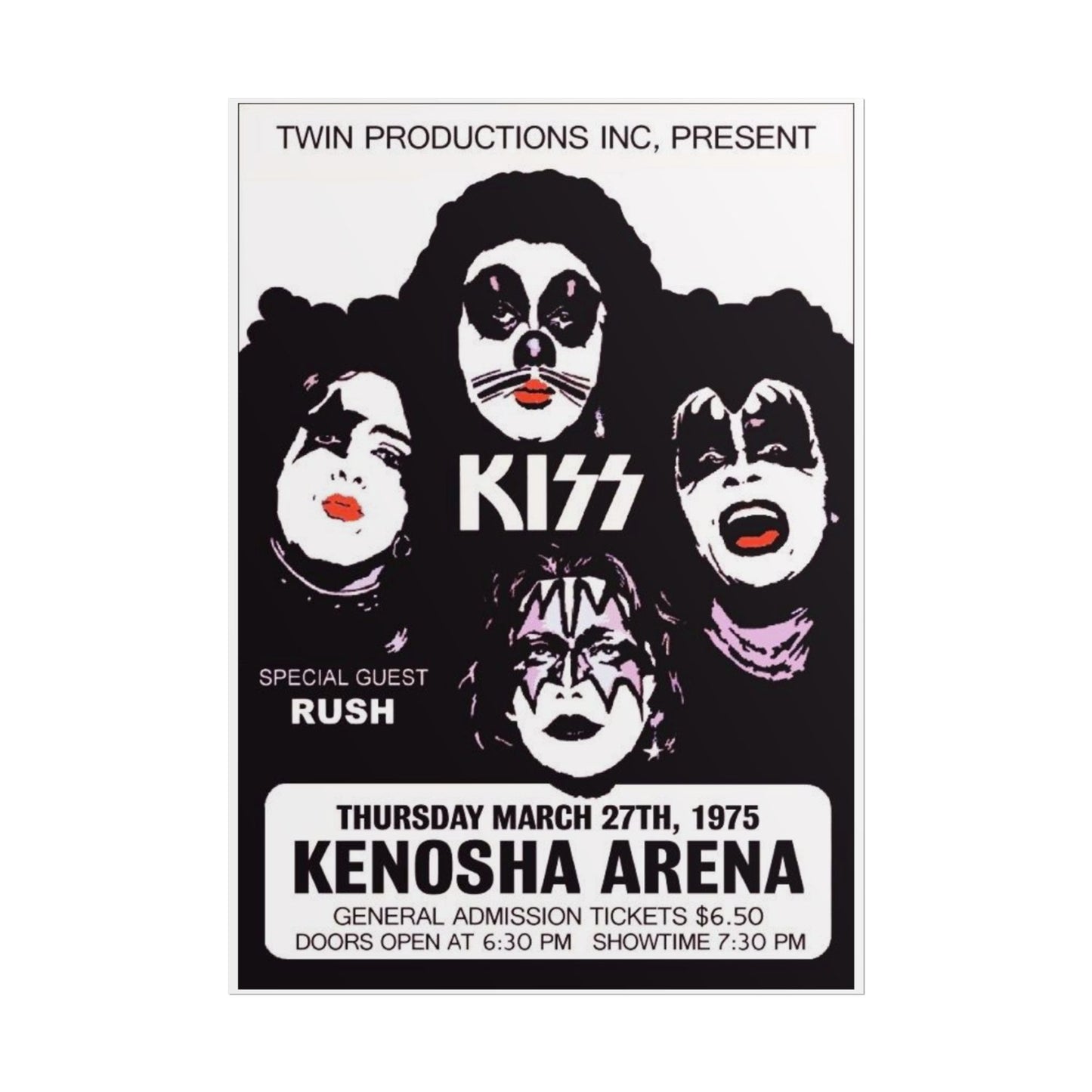 Retro Kiss Concert with Opener Rush at the Kenosha Arena Poster Print - Old School Male 