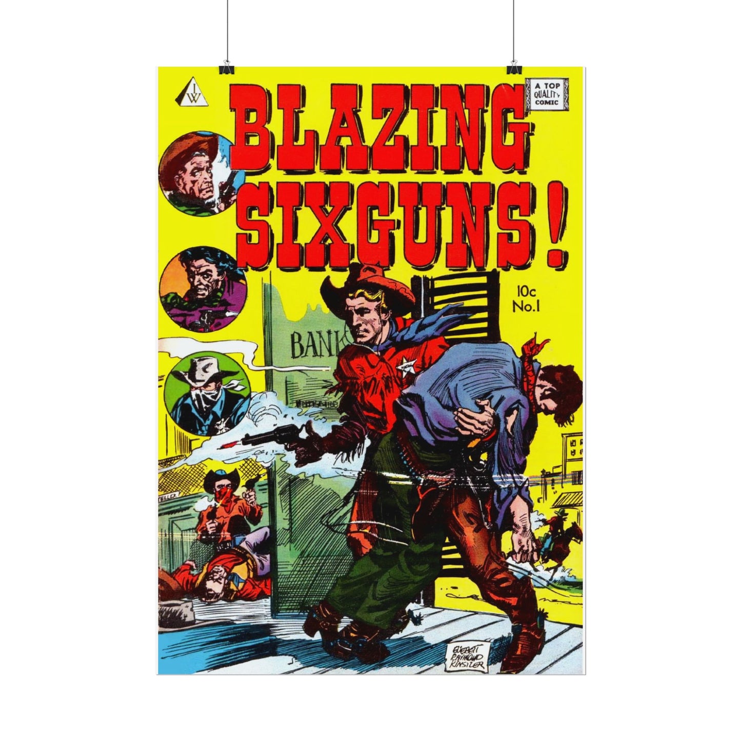 Retro Blazing Sixguns Comic Book Cover Poster