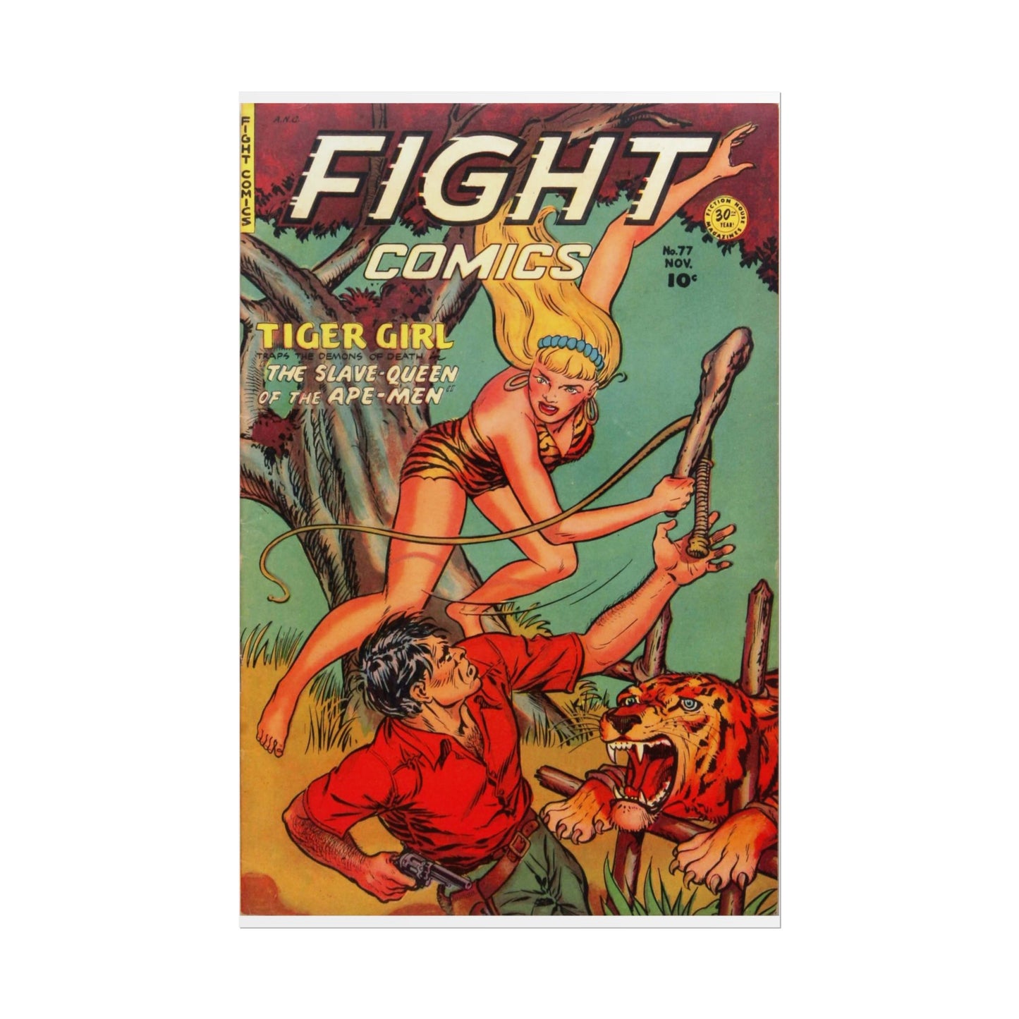 Vintage Fight Comics Rolled Poster - Old School Male 