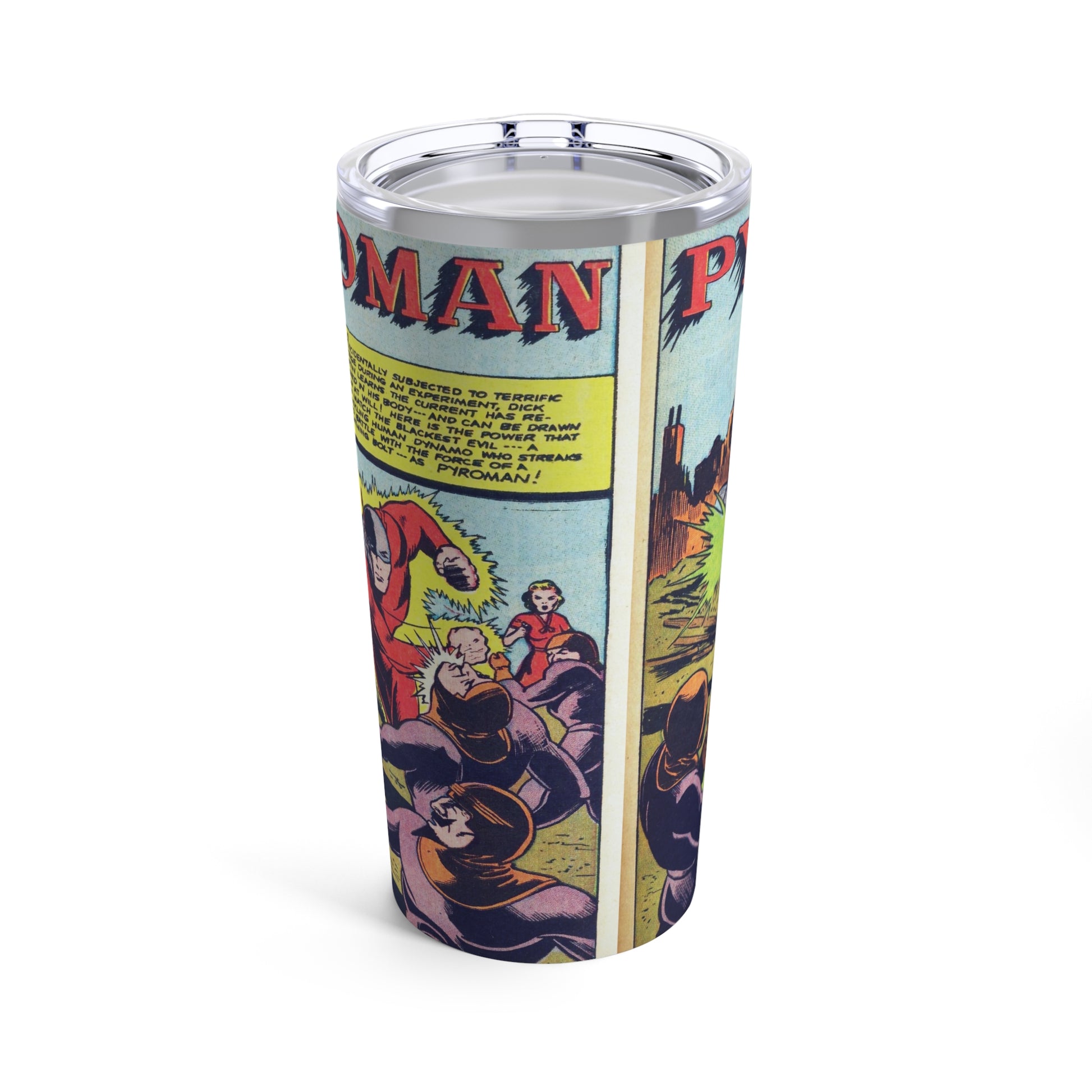 Retro Pyroman Comic Page Insulated Tumbler 20oz - Old School Male 