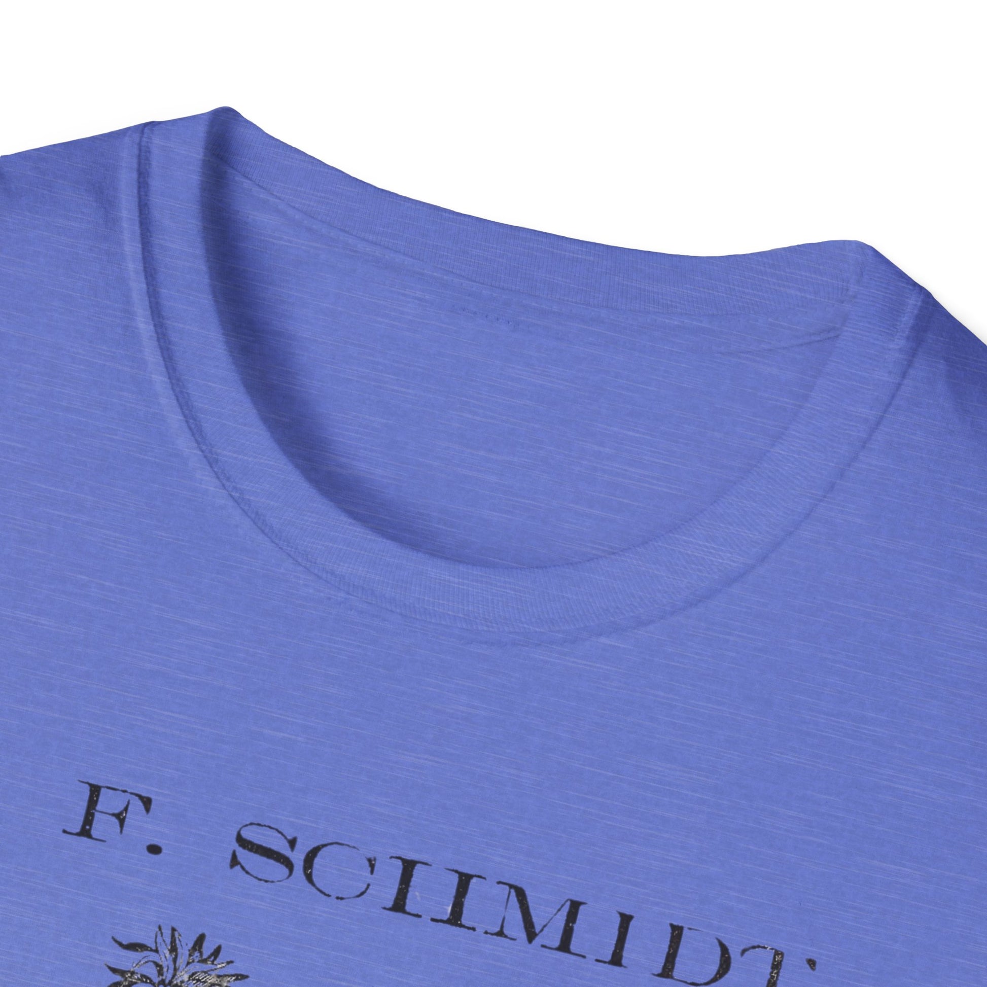 An eye-catching navy blue t-shirt with the distinctive C.F. Schmidt Lager Beer design, a true statement piece for beer aficionados.