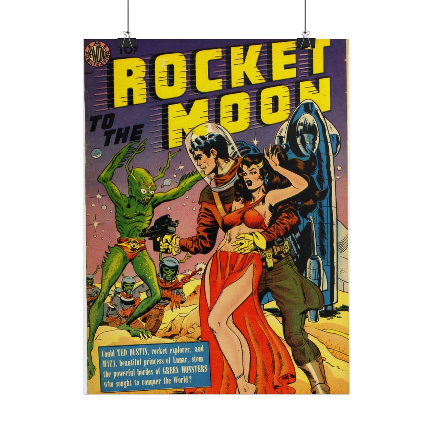 Retro Rocket Moon Comic Book Cover Poster