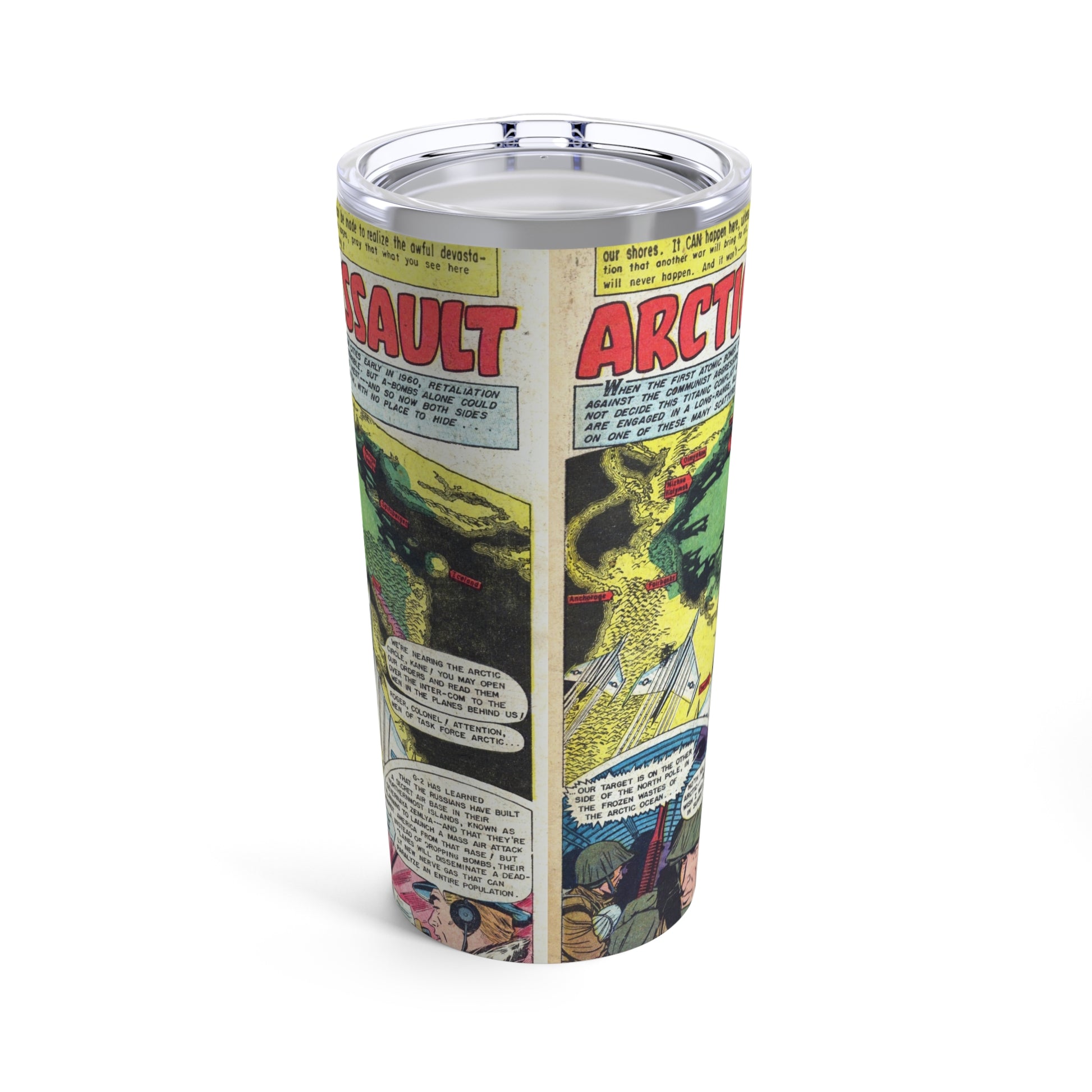 Vintage Atomic Warfare Comic Tumbler 20oz - Old School Male 