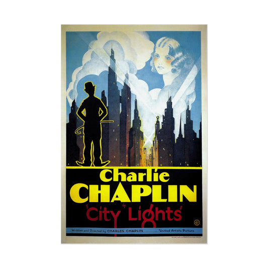 Vintage Charlie Chaplin City Lights Film Poster, Rolled Poster for Movie Buffs, Classic Cinema Print, Unique Home Decor Gift, Retro Wall Art - Old School Male 