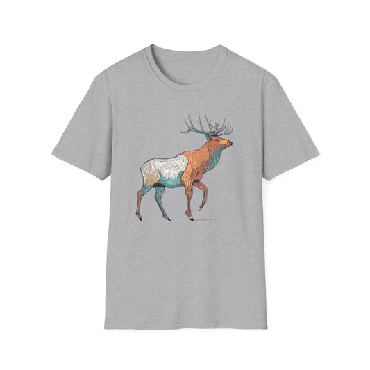 Elk Sketch Unisex Softstyle T-Shirt - Old School Male 