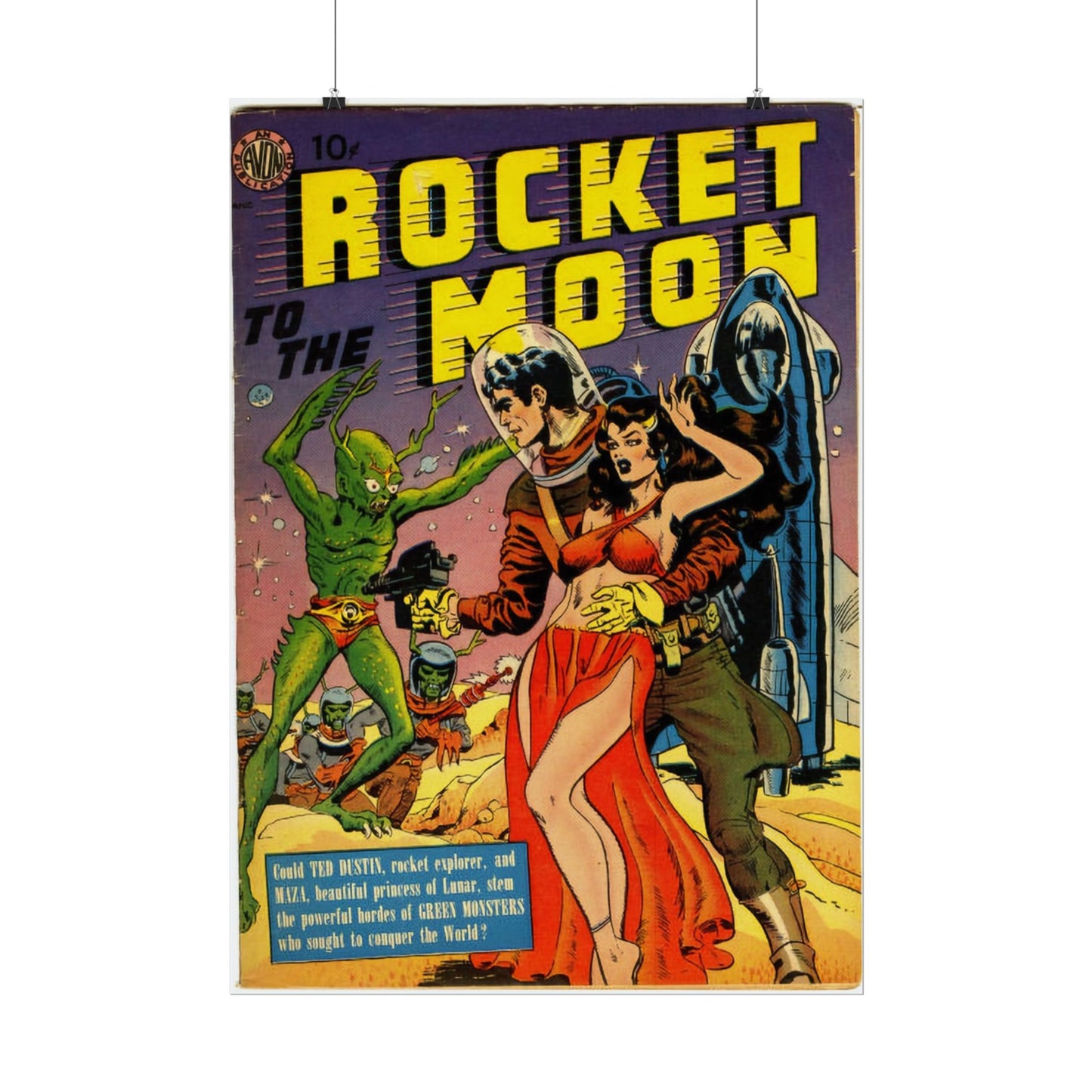 Retro Rocket Moon Comic Book Cover Poster