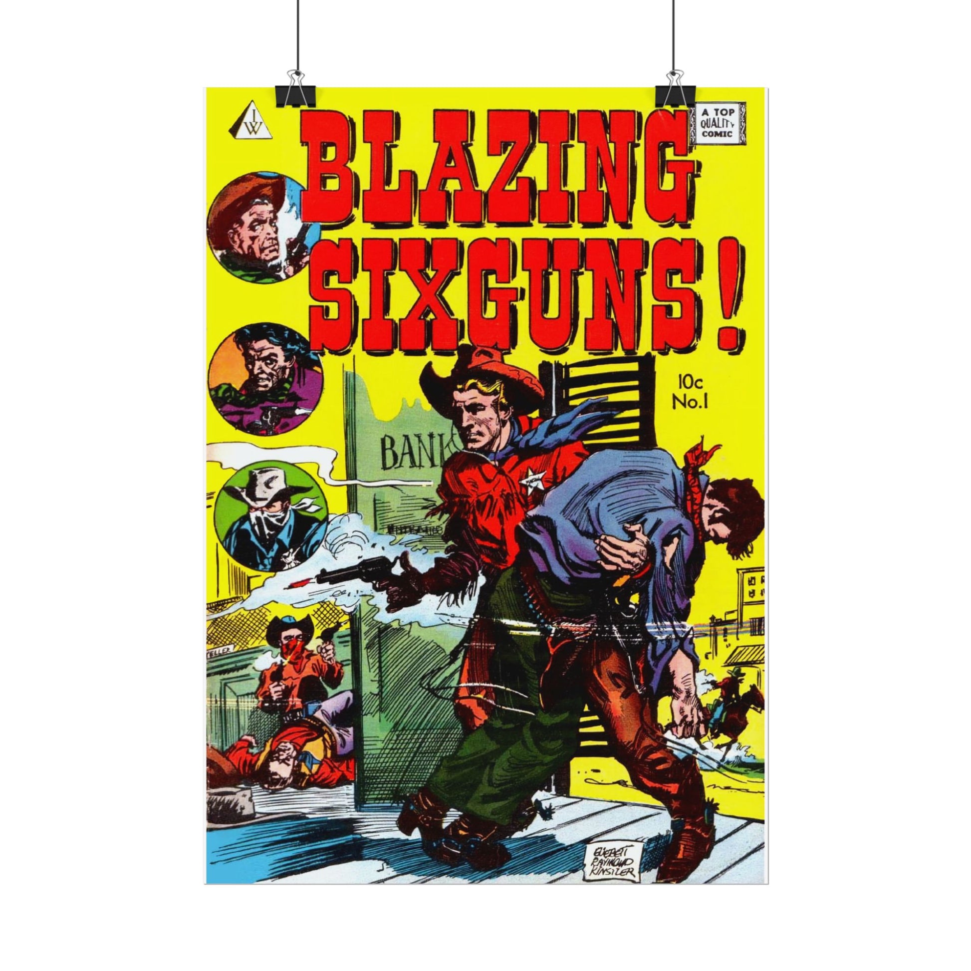 Retro Blazing Sixguns Comic Book Cover Poster - Old School Male 