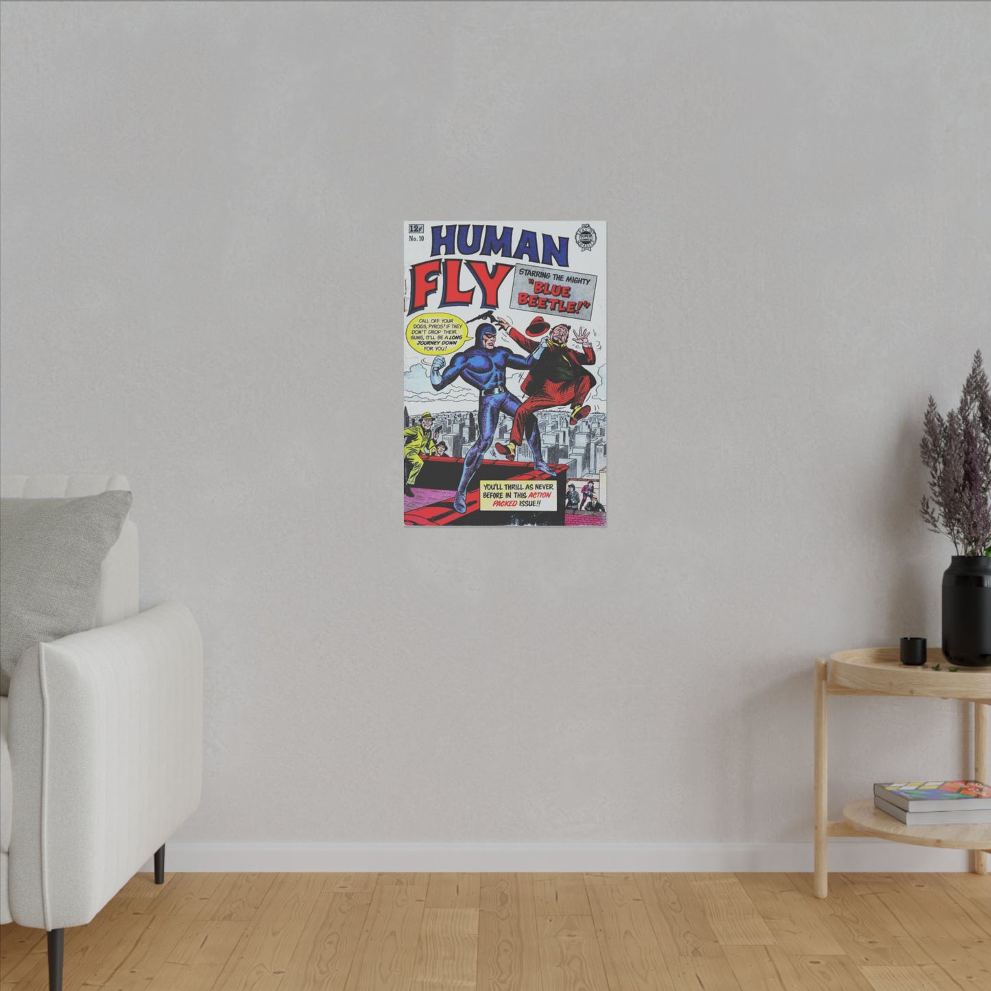 Vintage Human Fly Comic Art Canvas Print – Stretched Matte (Various Sizes)