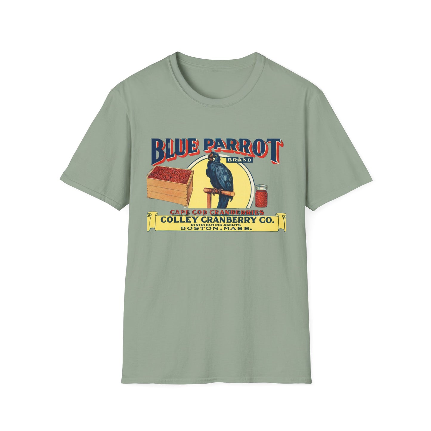 Retro Blue Parrot Cranberry Co Unisex T-Shirt - Soft 100% Cotton, Classic Fit, Fun Vibrant Design