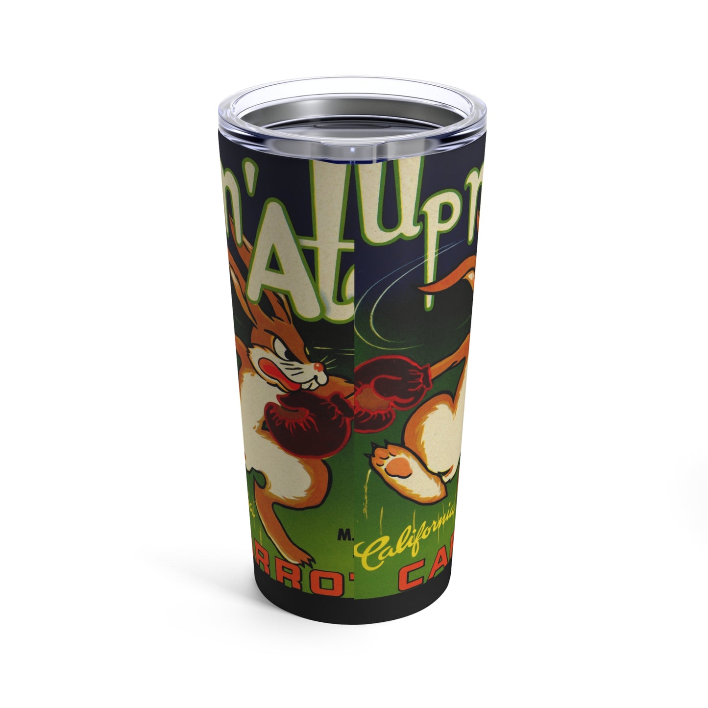 Vintage Boxing Rabbit Tumbler with Retro California Carrots Design - 20oz Insulated Steel Drinkware - Old School Male 