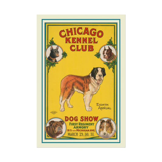 Vintage Chicago Dog Show Print Poster - Rolled Posters, Wall Art, Home Decor, Retro Animal Art, Gift for Dog Lovers - Old School Male 