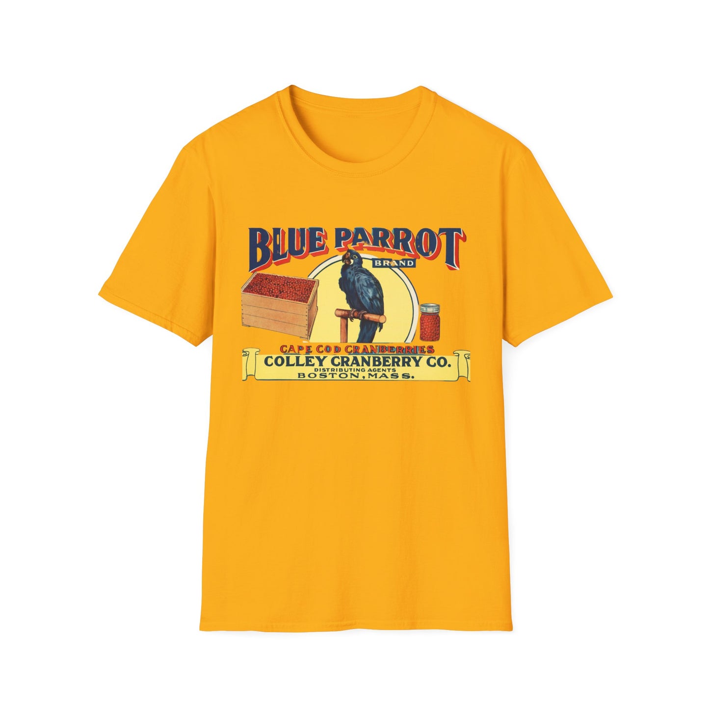 Retro Blue Parrot Cranberry Co Unisex T-Shirt - Soft 100% Cotton, Classic Fit, Fun Vibrant Design