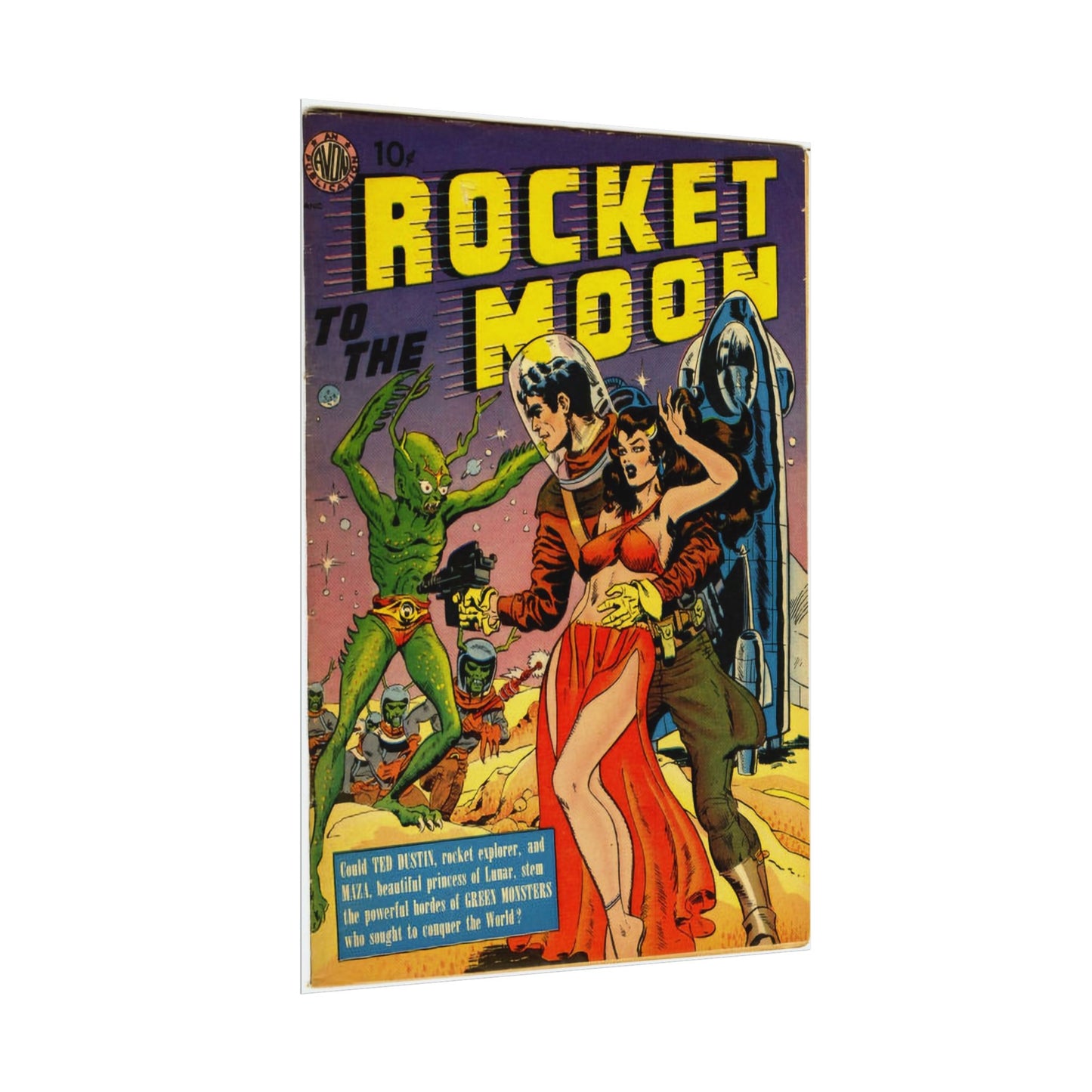 Retro Rocket Moon Comic Book Cover Poster - Old School Male 