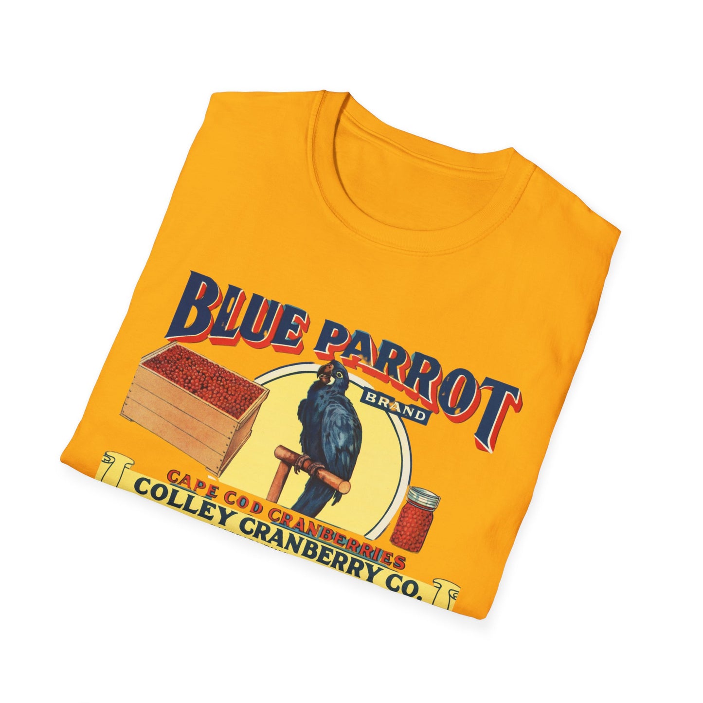 Retro Blue Parrot Cranberry Co Unisex T-Shirt - Soft 100% Cotton, Classic Fit, Fun Vibrant Design