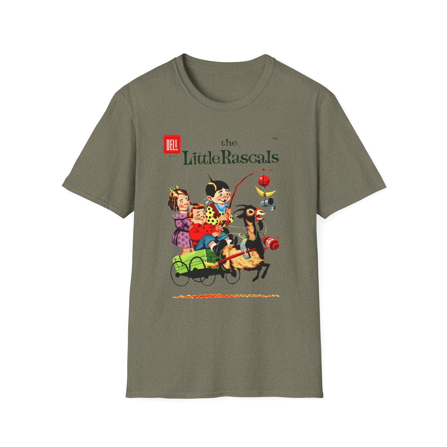 Vintage Little Rascals T-Shirt in olive green, showcasing a charming vintage comic cover. A trendy vintage comic t-shirt that will make you the talk of the vintage comic scene!