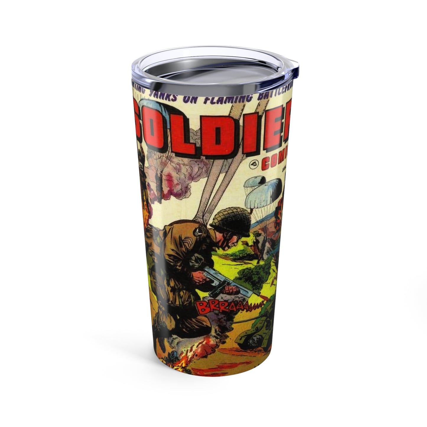 Retro Soldier Comics Tumbler 20oz - Old School Male 