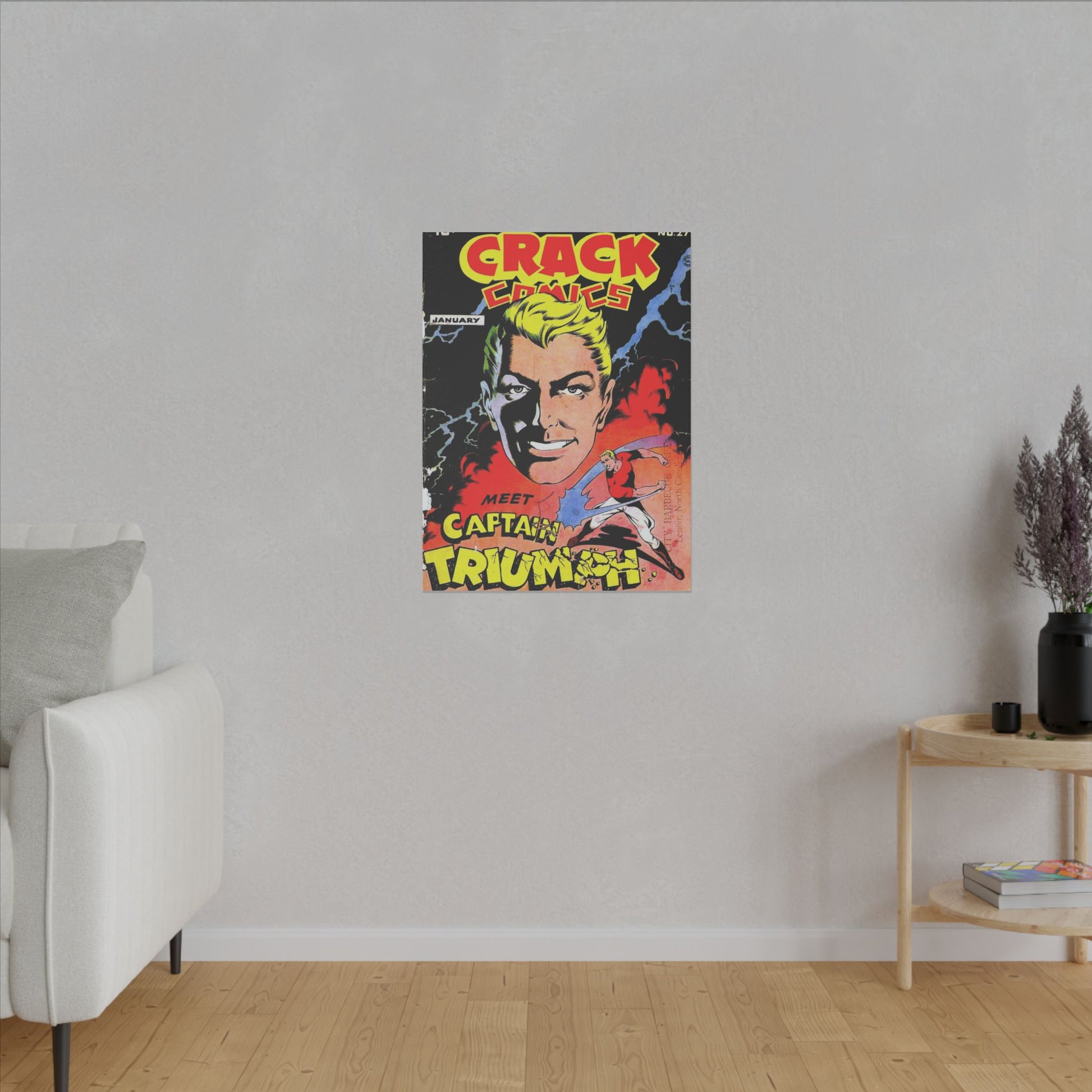 Vintage Comic Art Captain Triumph Matte Canvas Wall Decor (Various Sizes) - Old School Male 