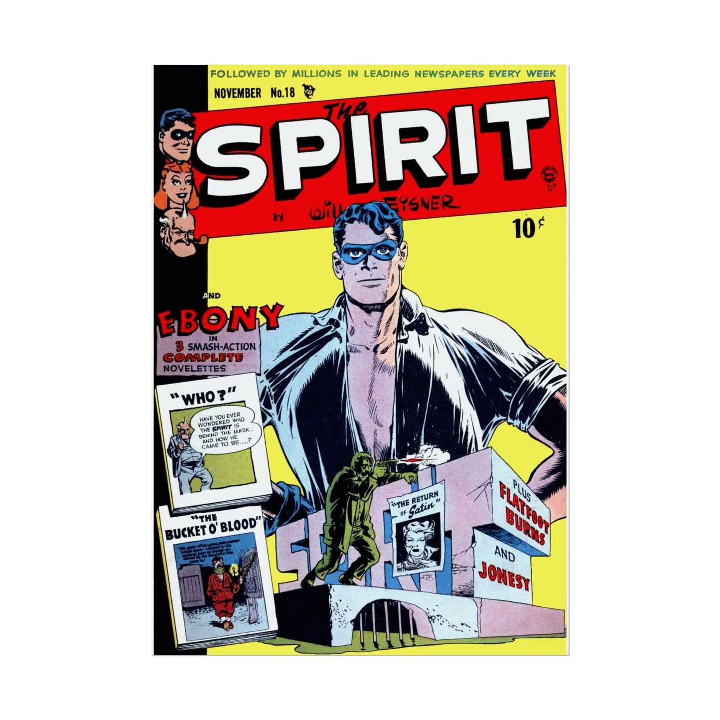 Retro November Number 18 The Spirit Comic Cover Poster - Old School Male 