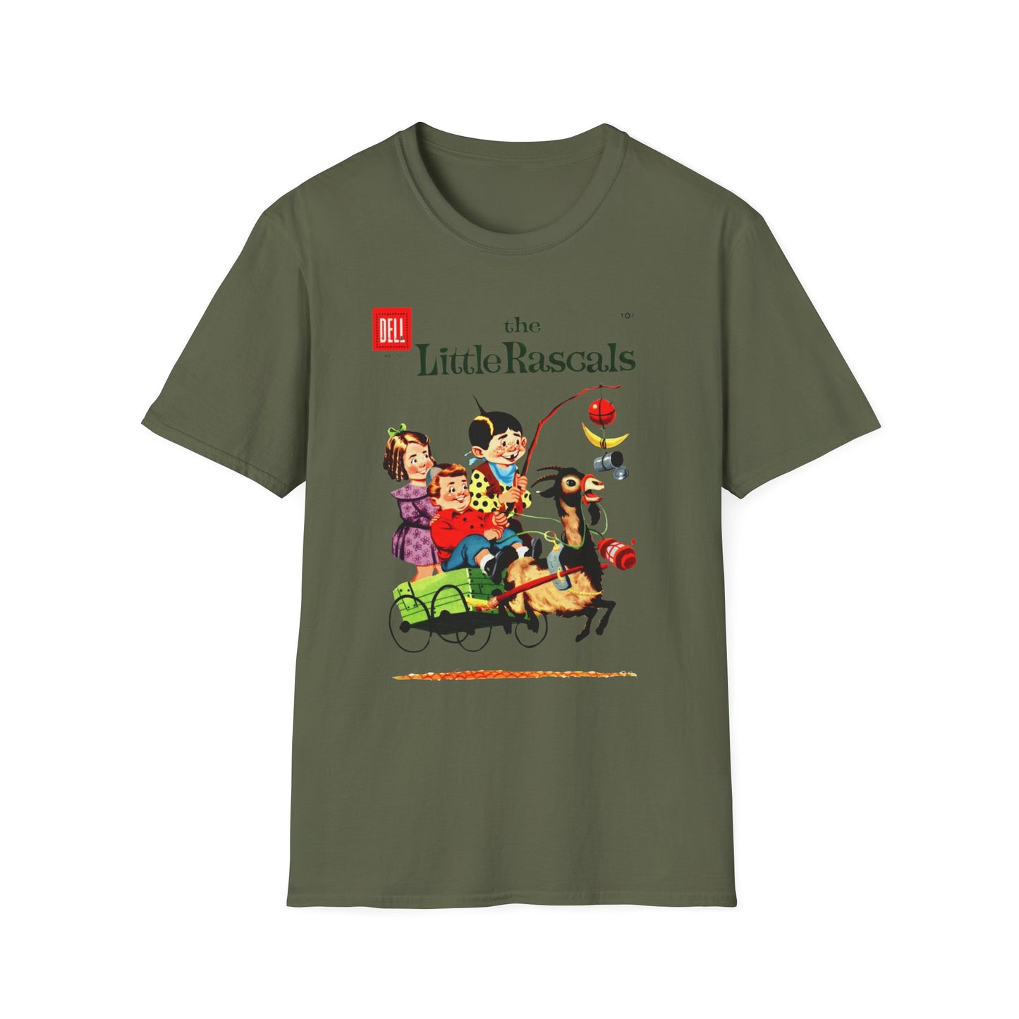 Vintage Little Rascals T-Shirt in dark green, featuring a nostalgic comic cover design that celebrates the beloved series. Rock this vintage comic t-shirt at any casual gathering!