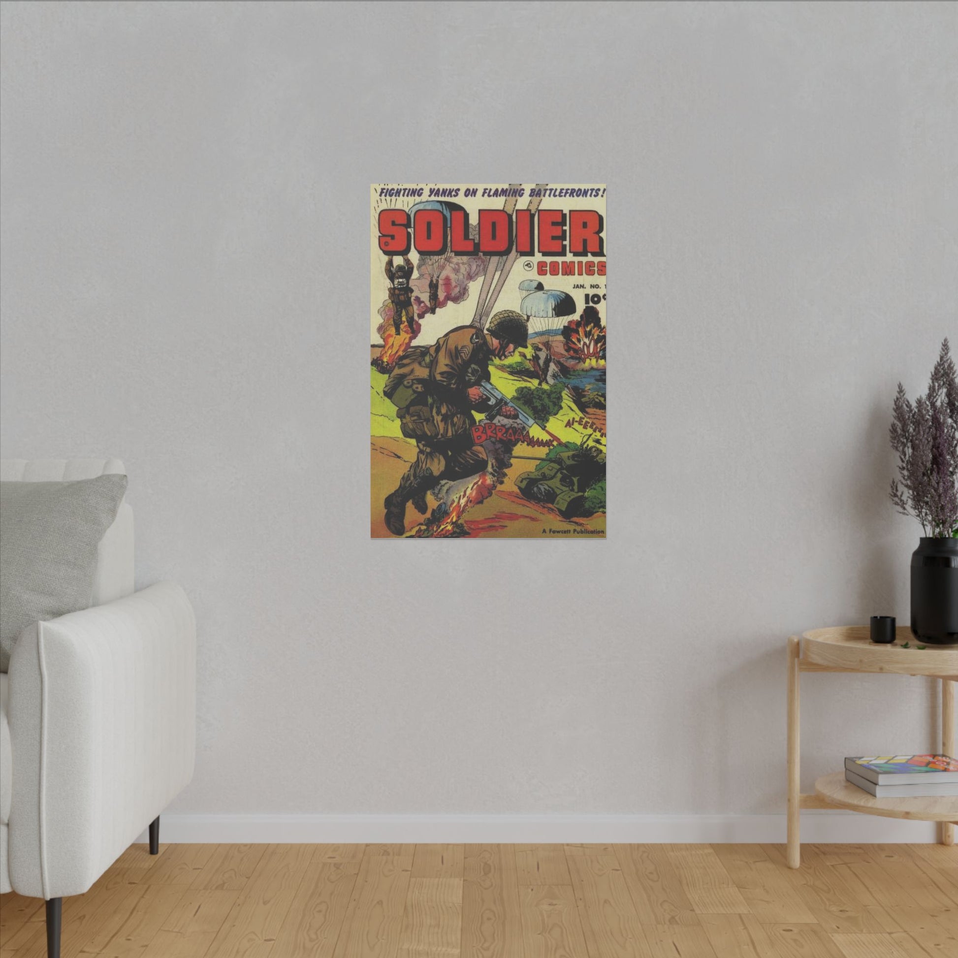 Vintage Soldier Comic Art Matte Canvas Print, Stretched, 0.75" (Various Sizes) - Old School Male 