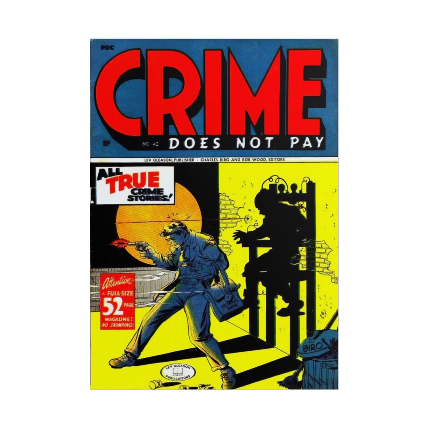 Retro Crime Does Not Pay Comic Book Cover Poster - Old School Male 