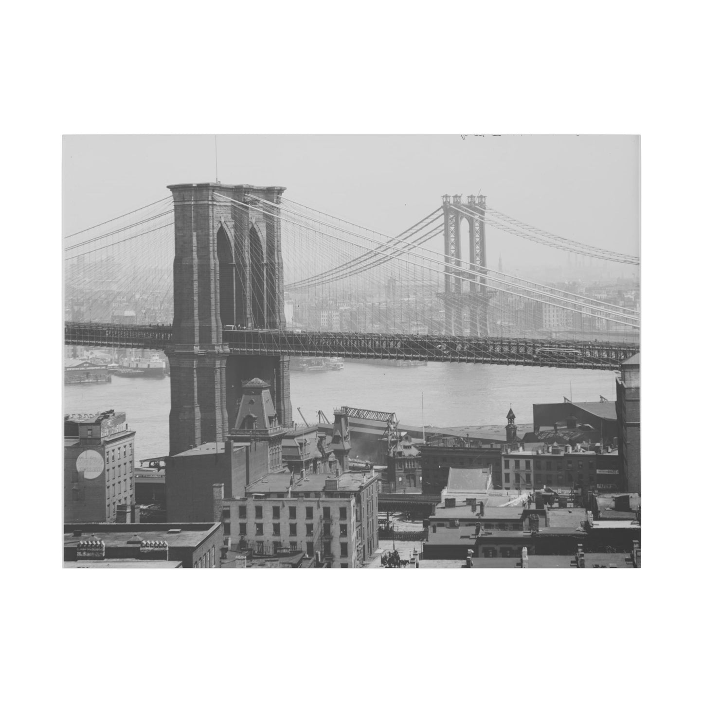 NYC Skyline with the Brooklyn Bridge Canvas Wall Art - Old School Male 