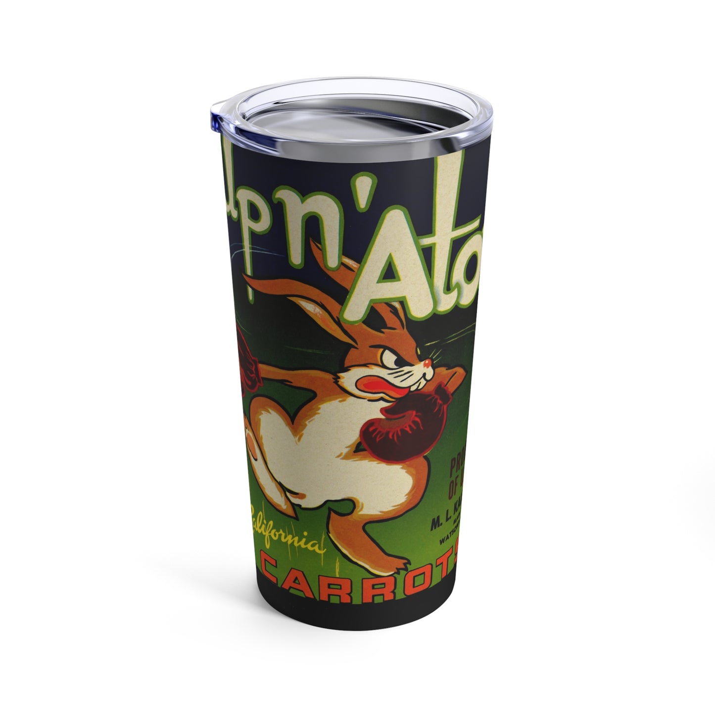 Vintage Boxing Rabbit Tumbler with Retro California Carrots Design - 20oz Insulated Steel Drinkware - Old School Male 