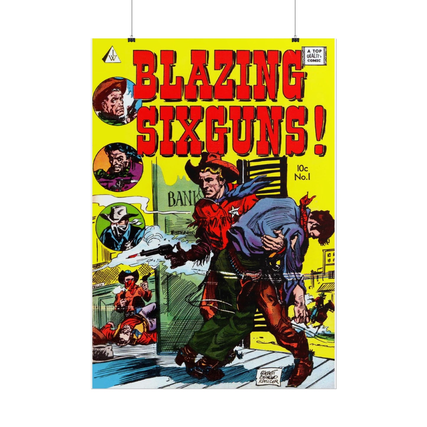 Retro Blazing Sixguns Comic Book Cover Poster