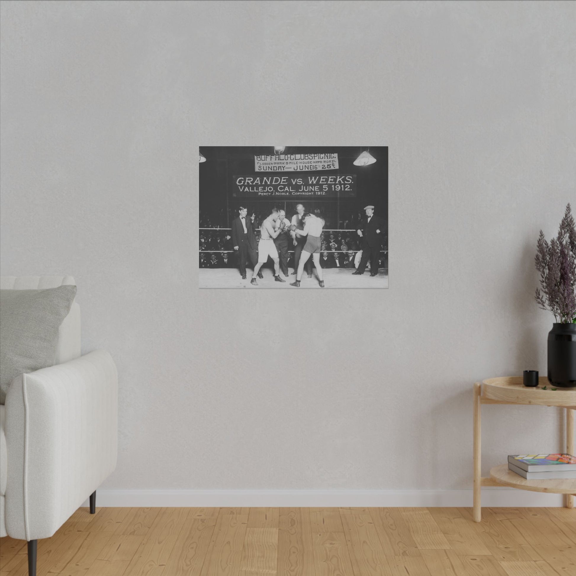 Vintage Grande Vs Weeks 1912 Boxing Match Canvas Print - Old School Male 