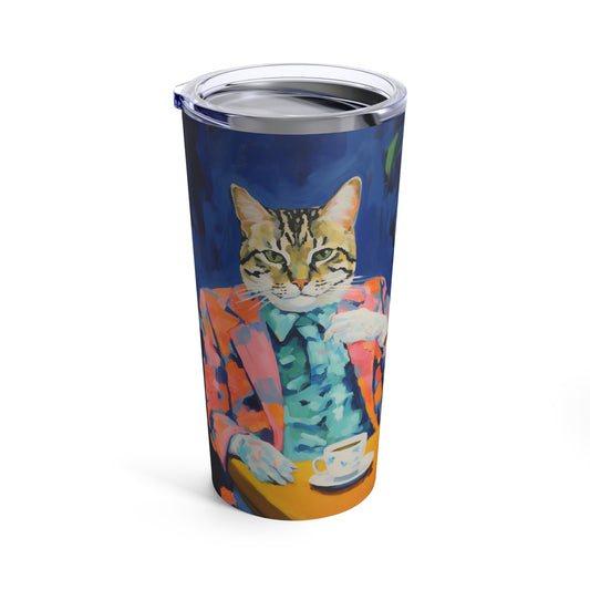 Whimsical Cat in Suit Art Tumbler 20oz - Old School Male 